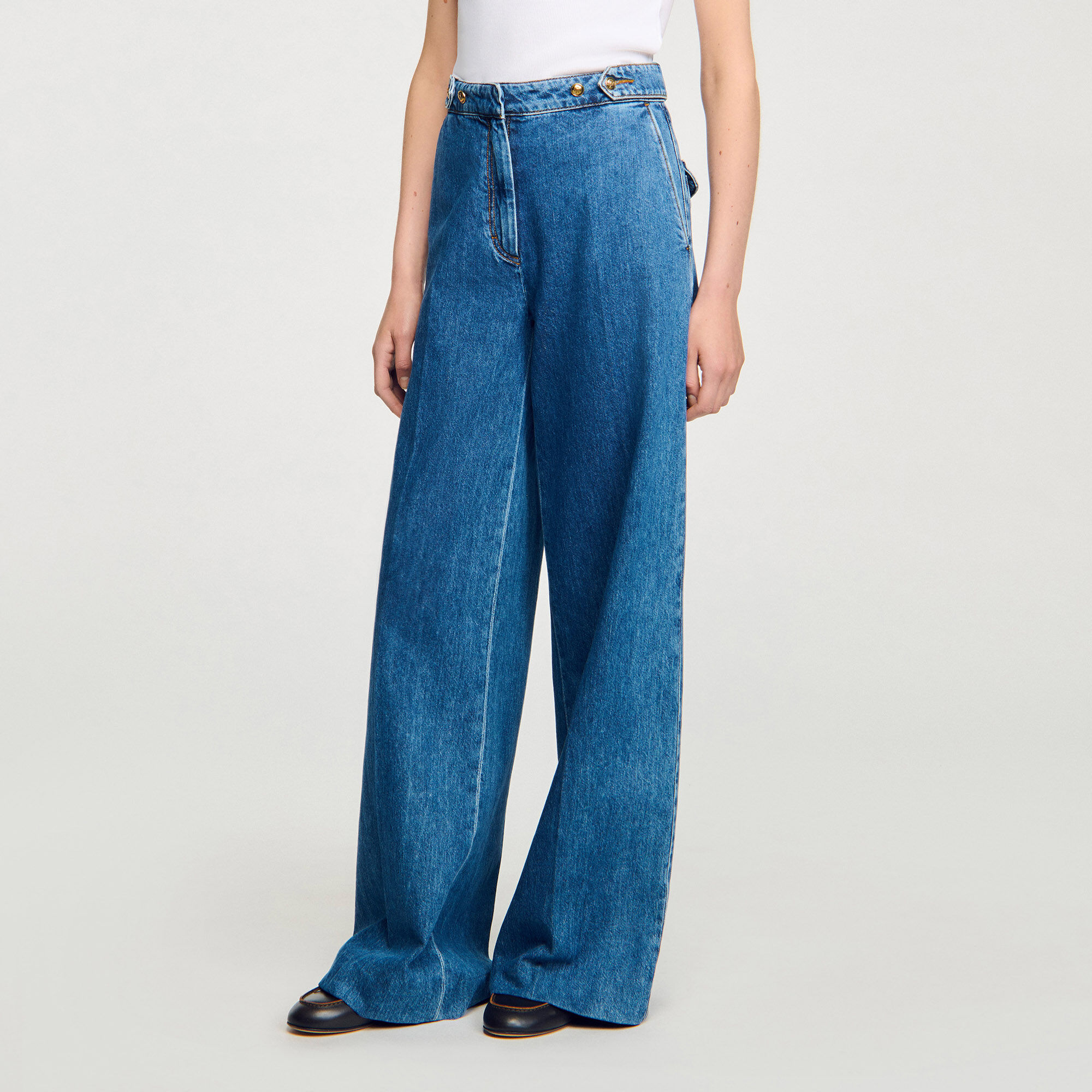 Mid-rise wide leg jeans blue For Women | Sandro Paris