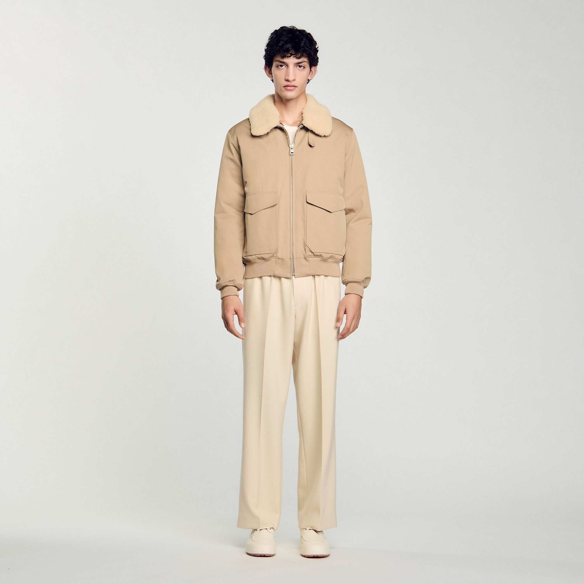 Shearling collar aviator jacket