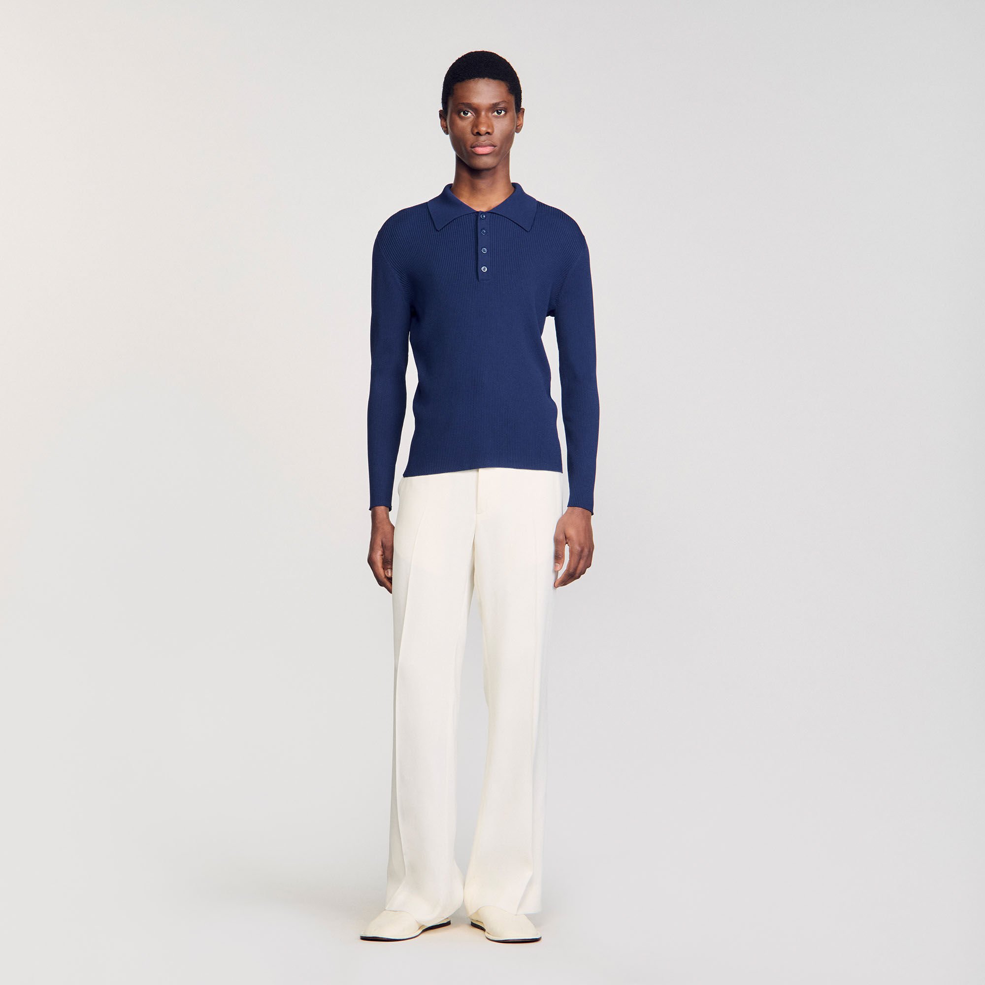 Rib knit polo shirt