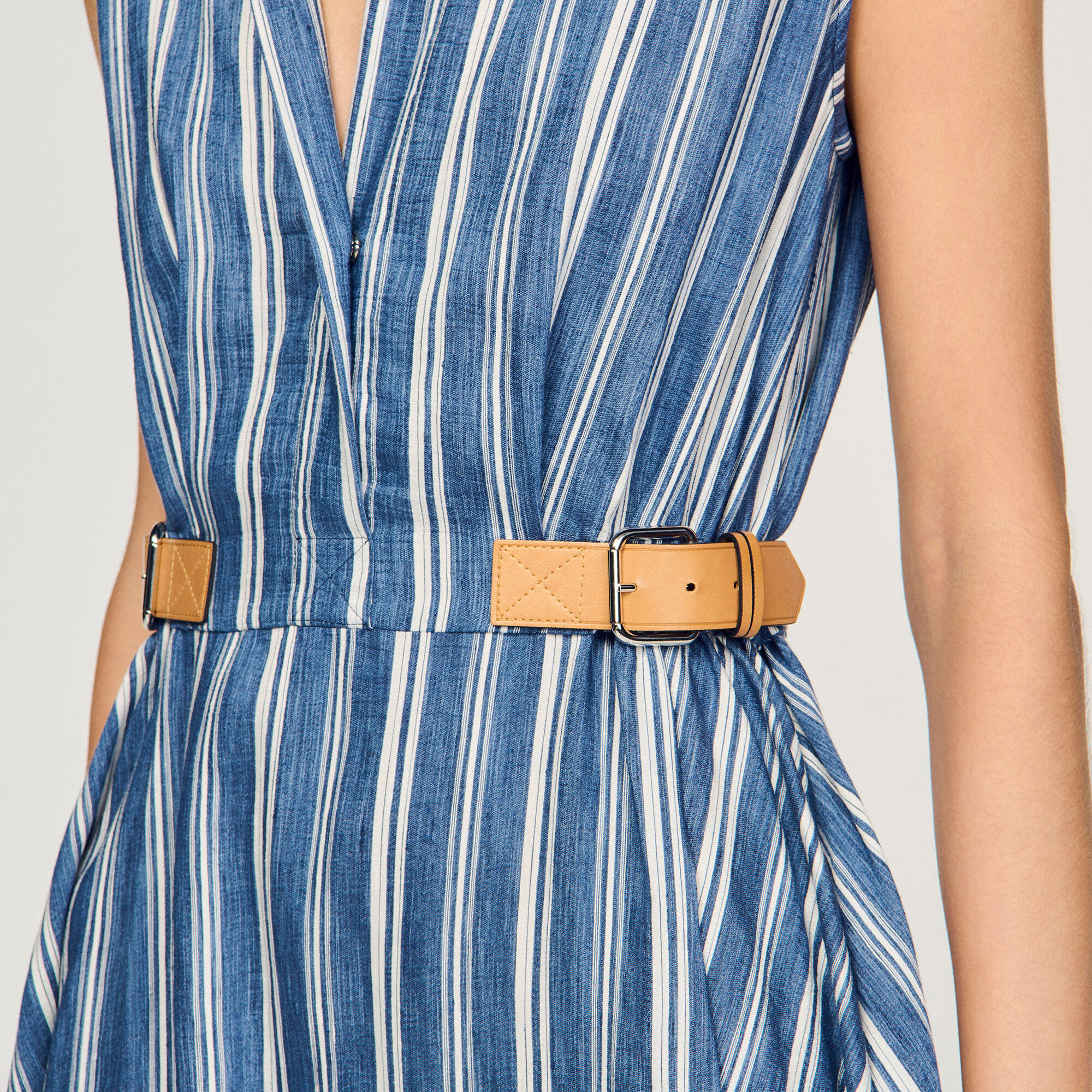 Striped maxi dress with leather tab
