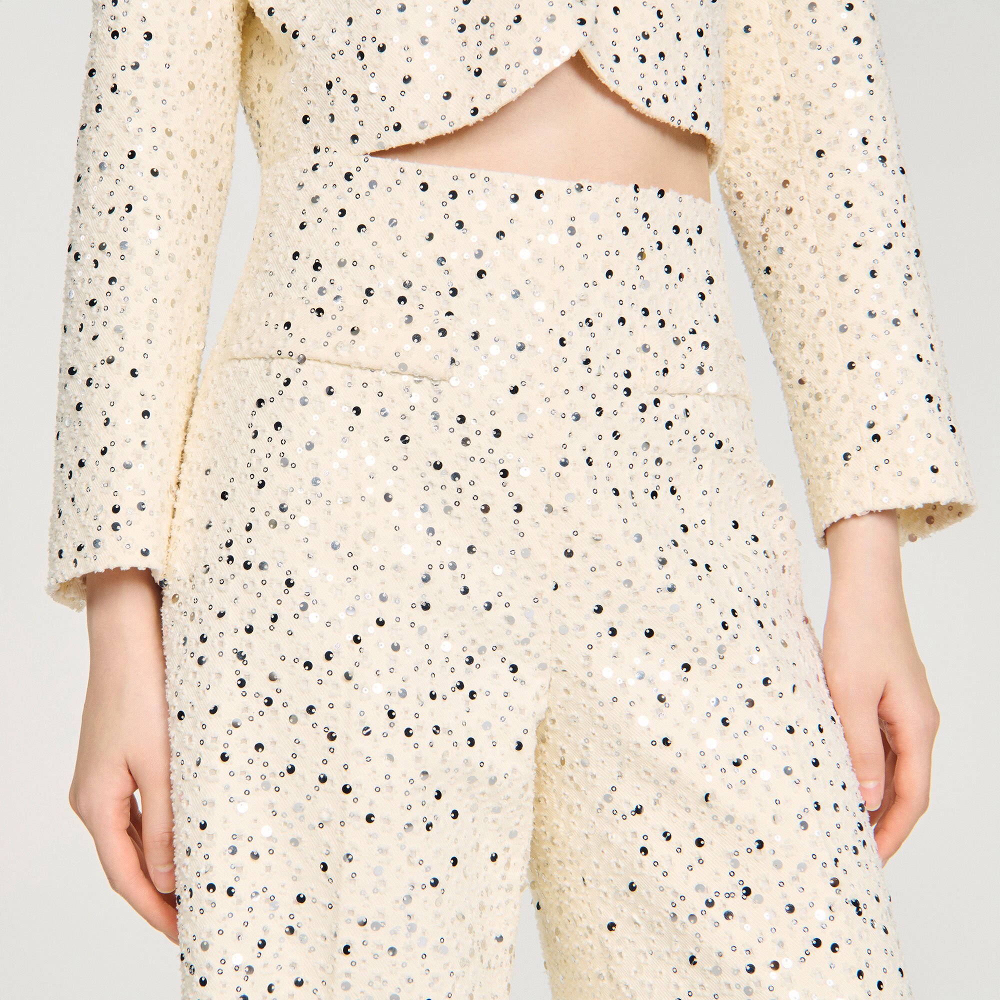 Geometric sequin trousers