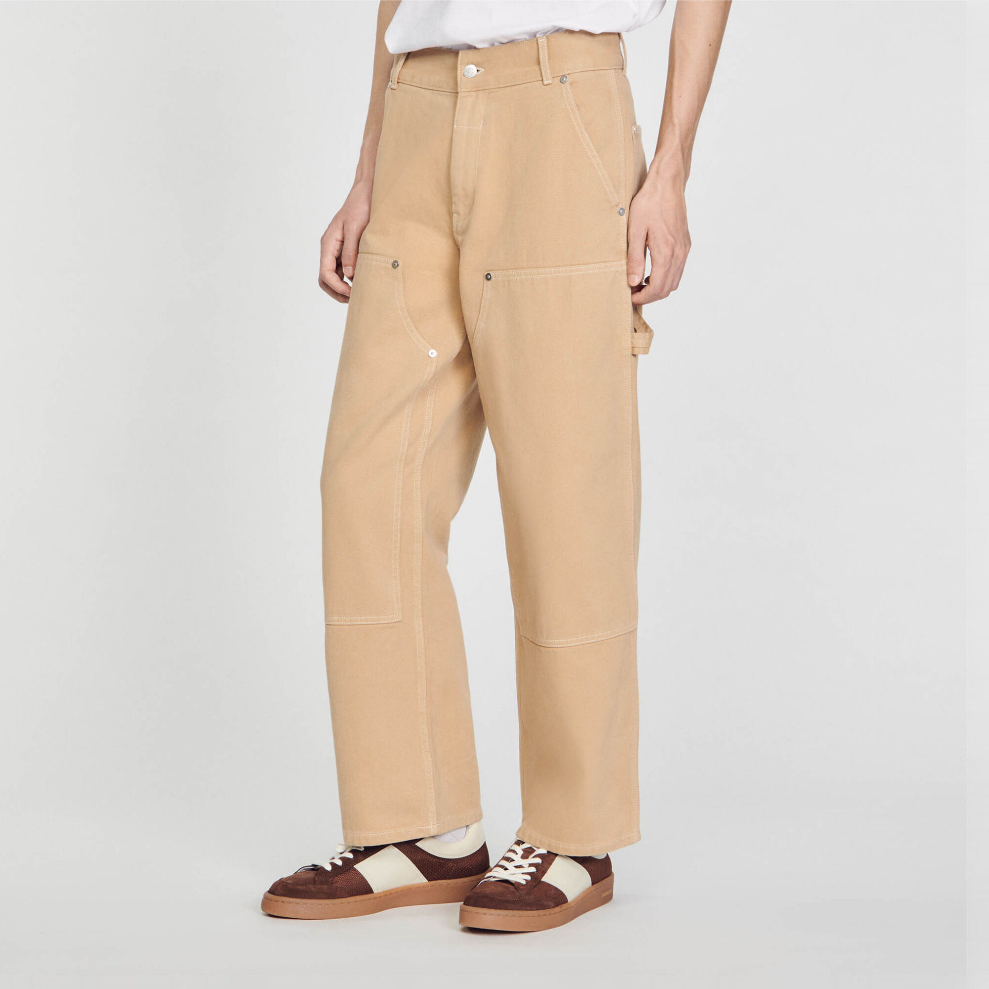 Cotton canvas carpenter trousers white / beige for Men