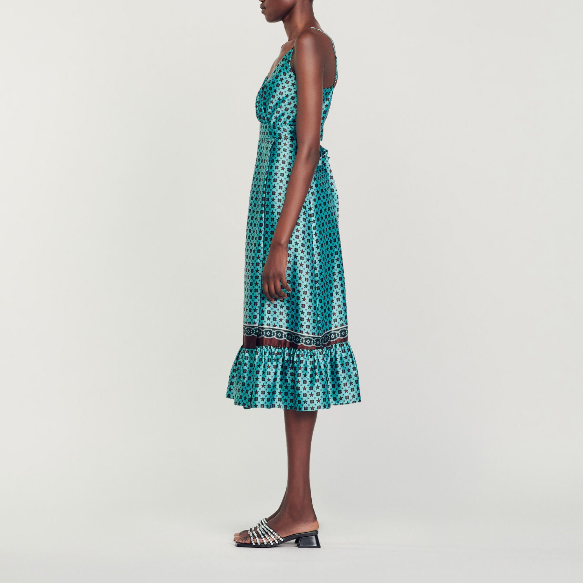 Printed satin midi dress