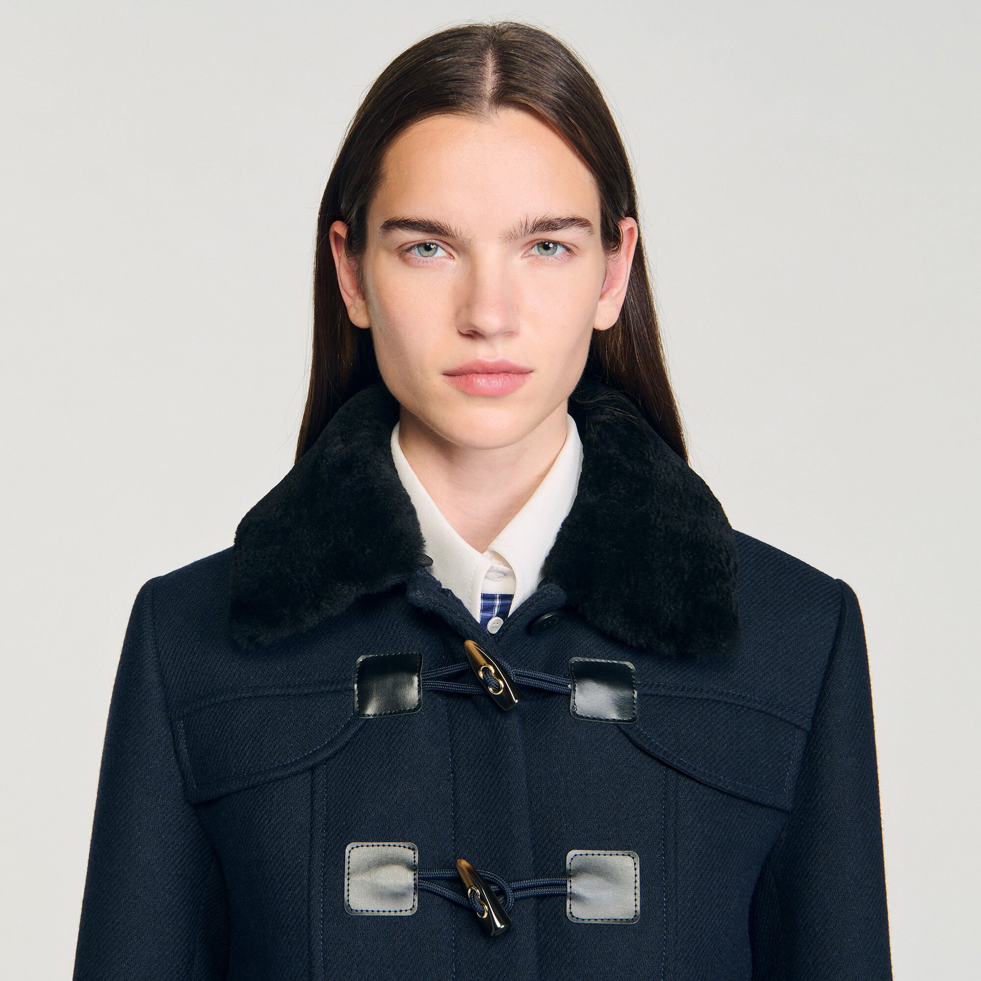Long coat with removable fur collar