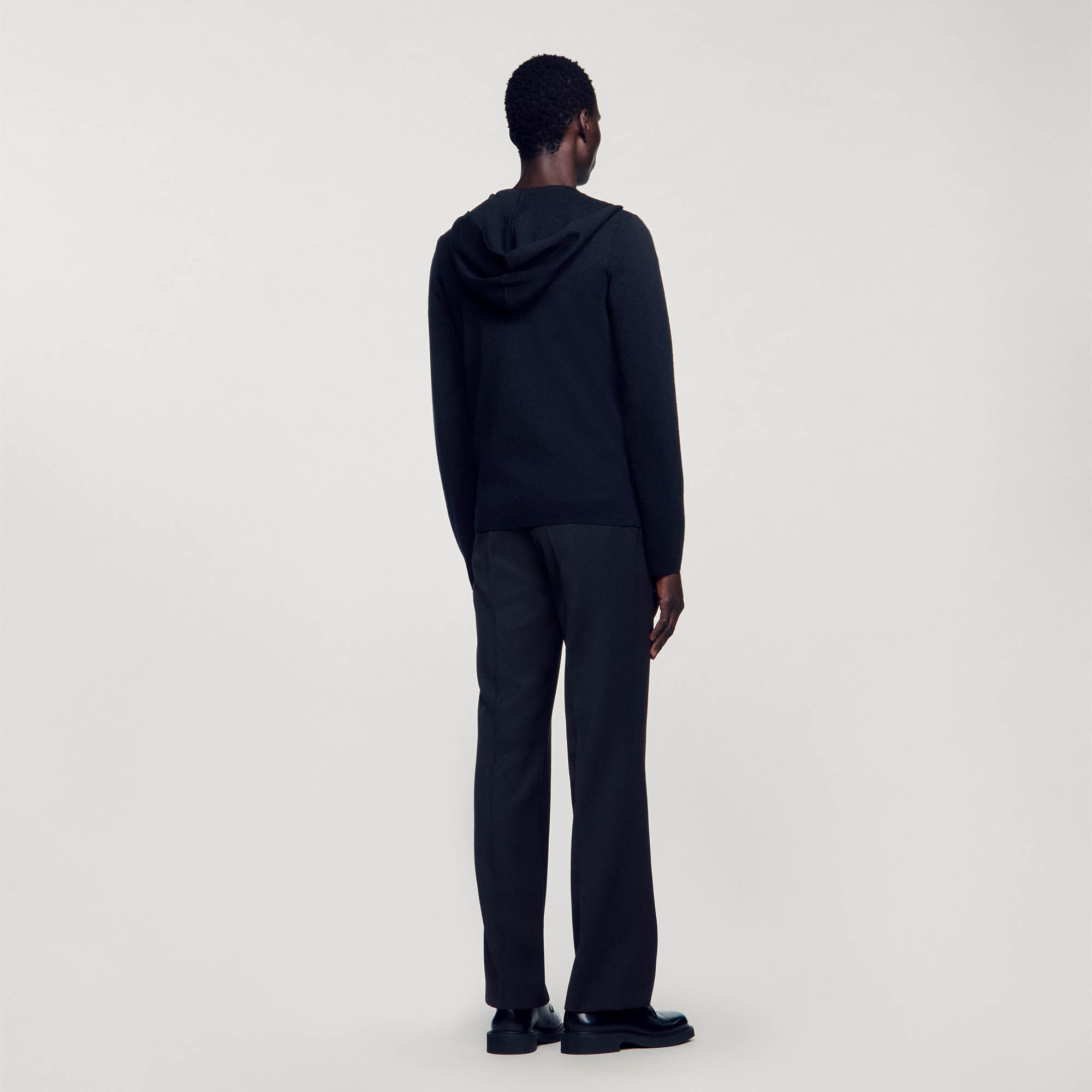 Zipped cardigan with hood black / gray for Men | Sandro Paris