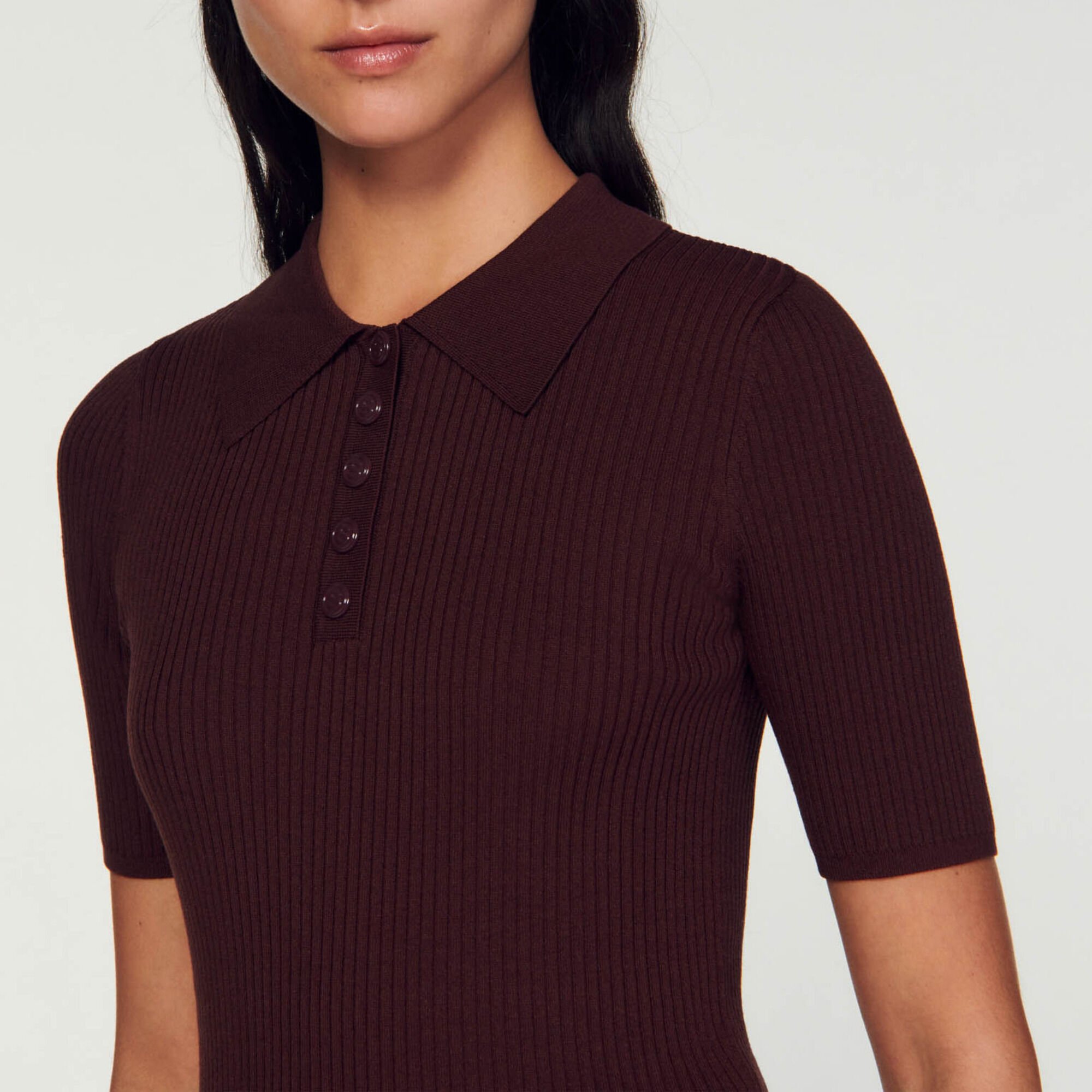 Short-sleeved polo neck sweater