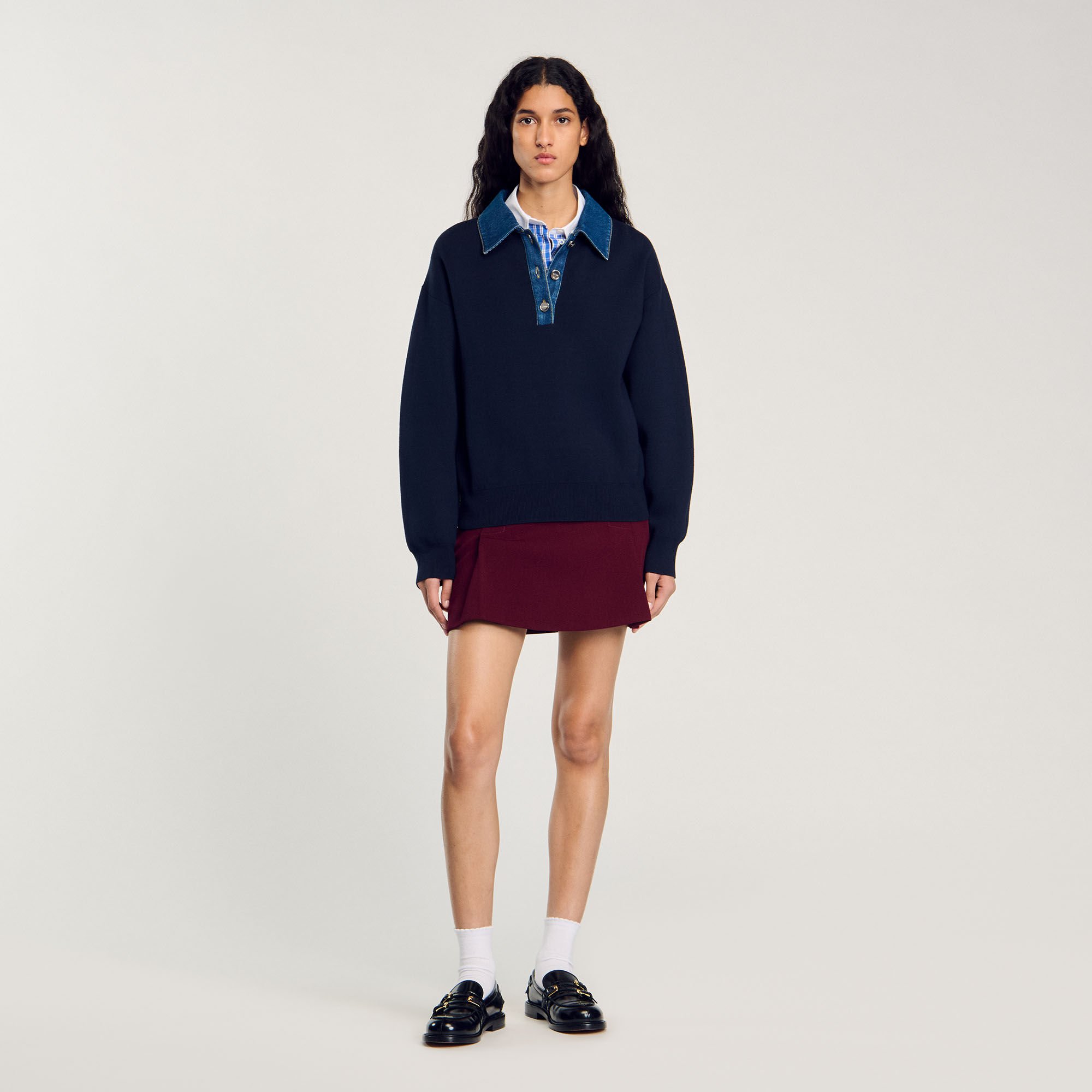 sweater with denim collar