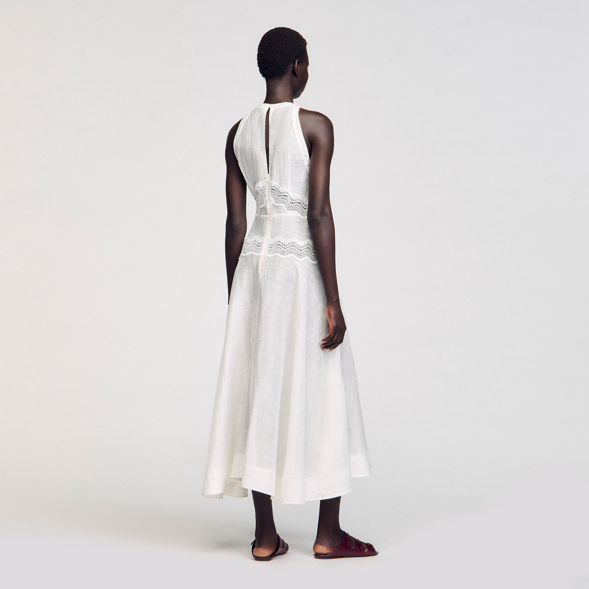 Lace trim maxi dress white / beige For Women | Sandro Paris