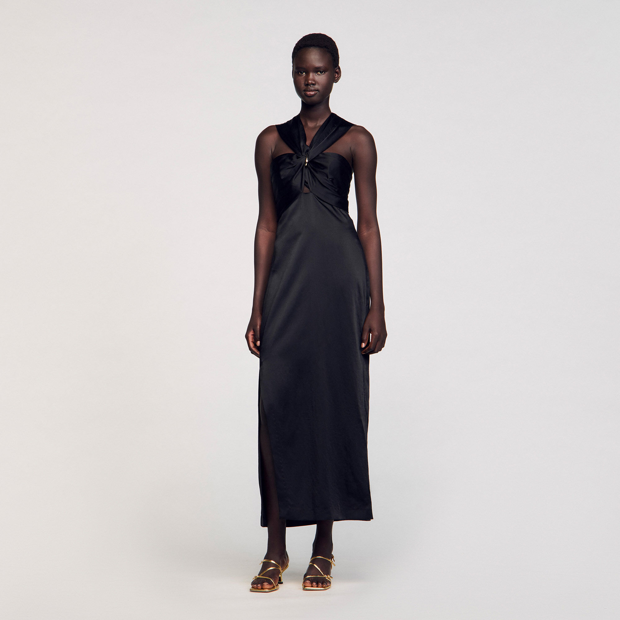Slit satin-effect maxi dress