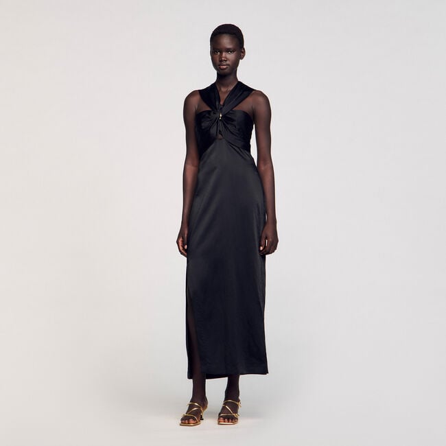 Slit satin-effect maxi dress