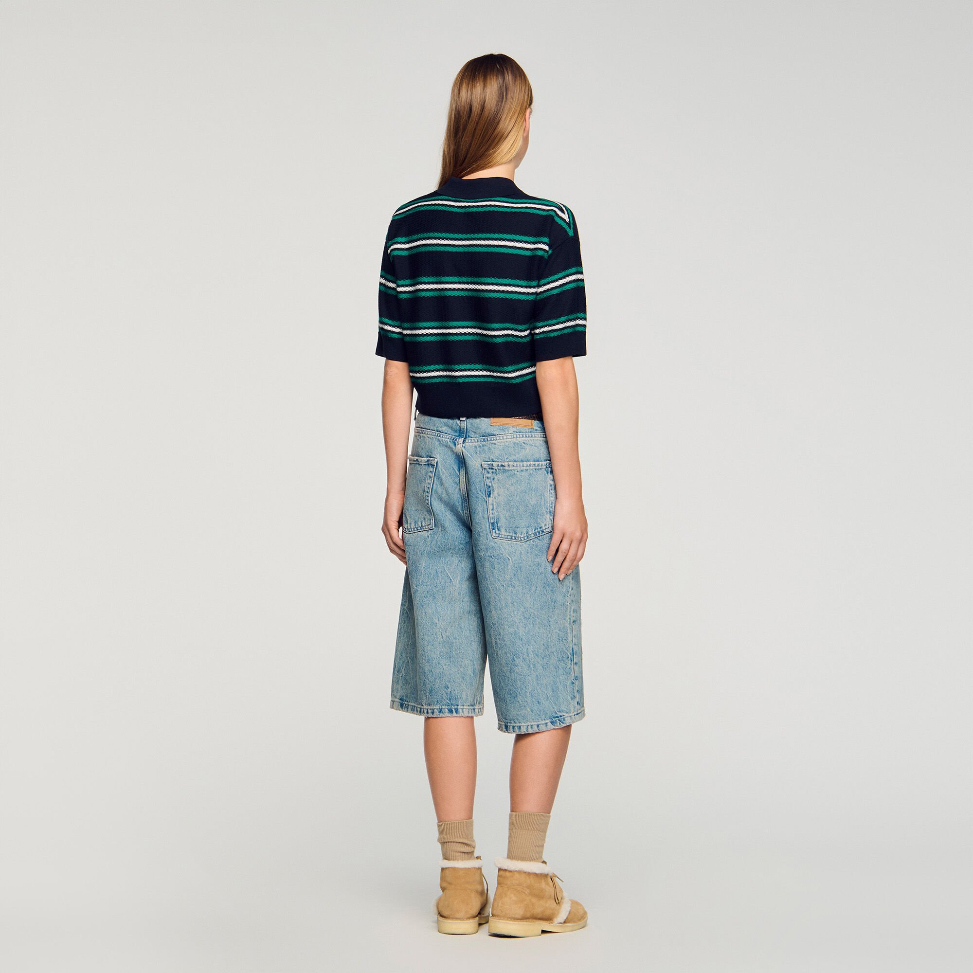 Polo-neck striped sweater