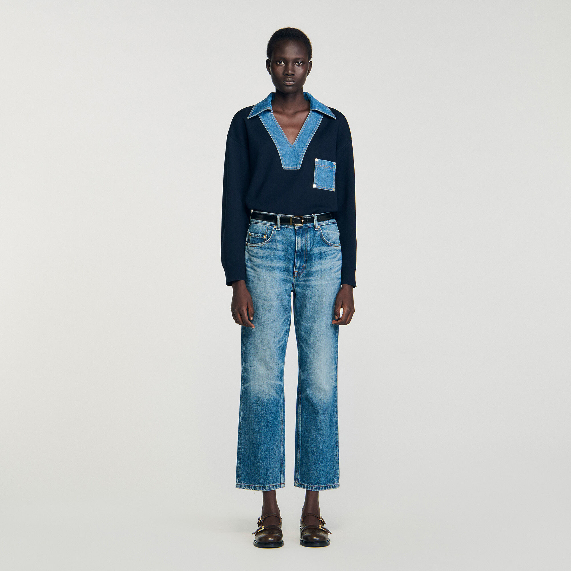 Sweater with denim details