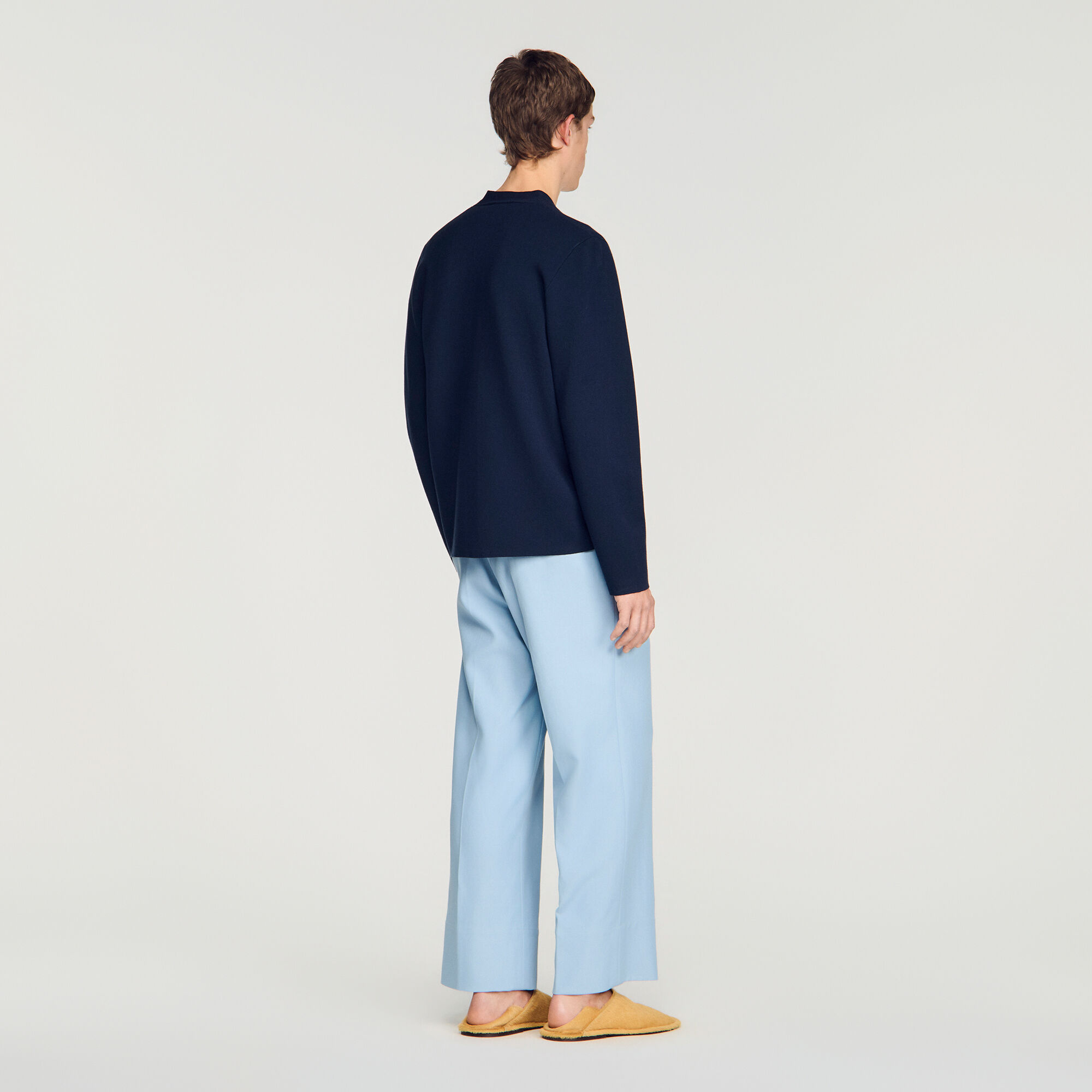 Jacquard flower knit cardigan in Midnight Blue for Men | Sandro Paris