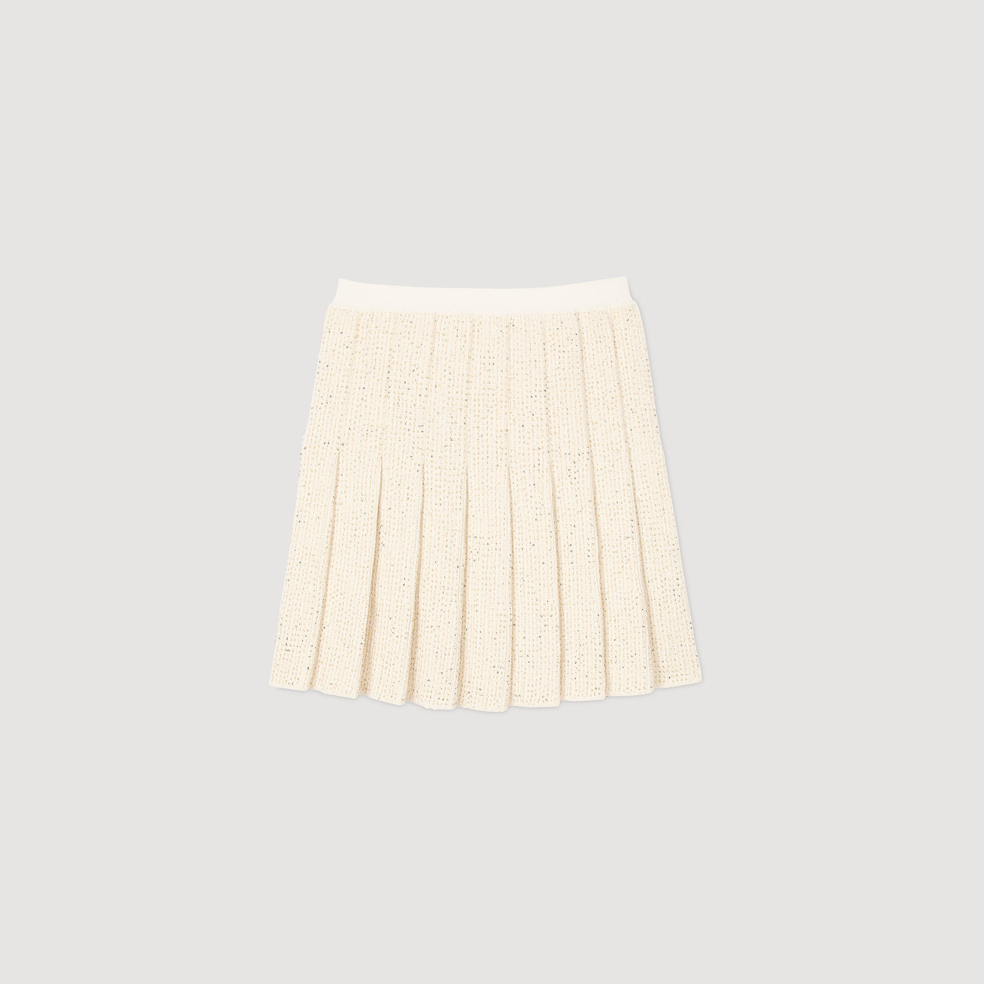 Mini tweed pleated skirt white / beige For Women | Sandro Paris