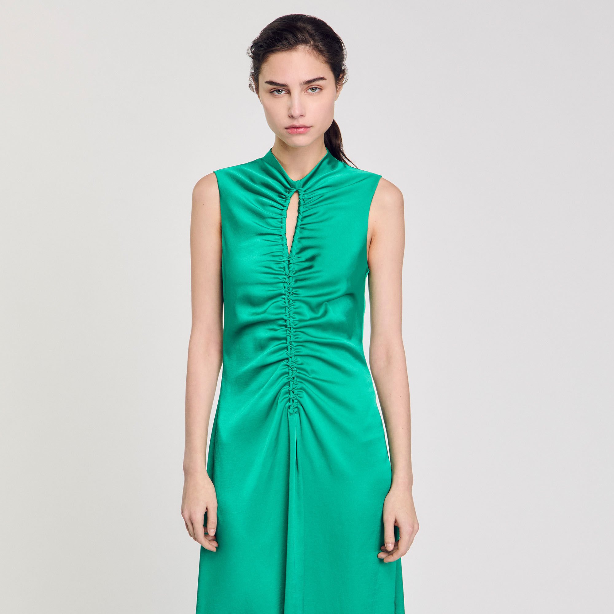 Draped satin-effect dress