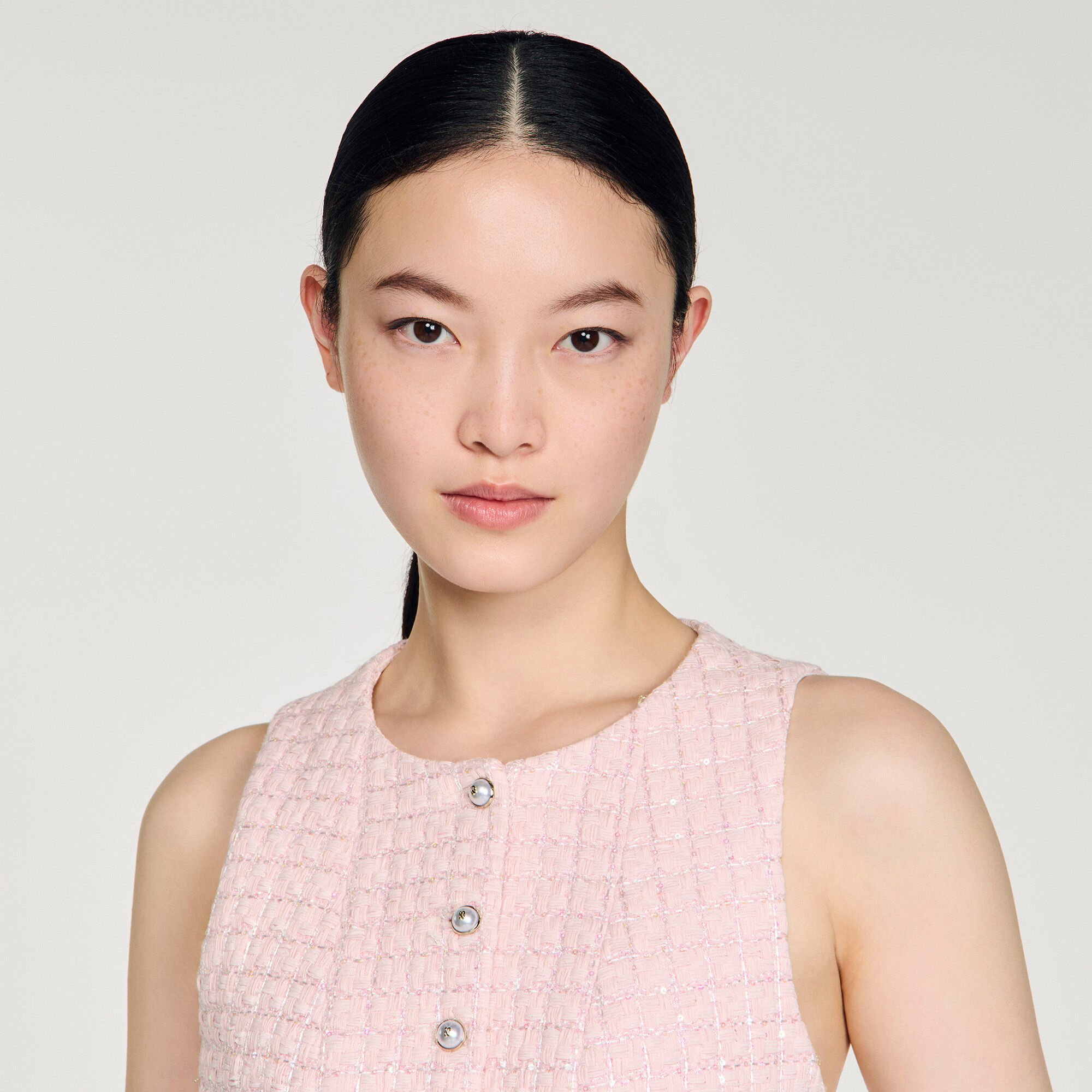 Beaded check tweed vest