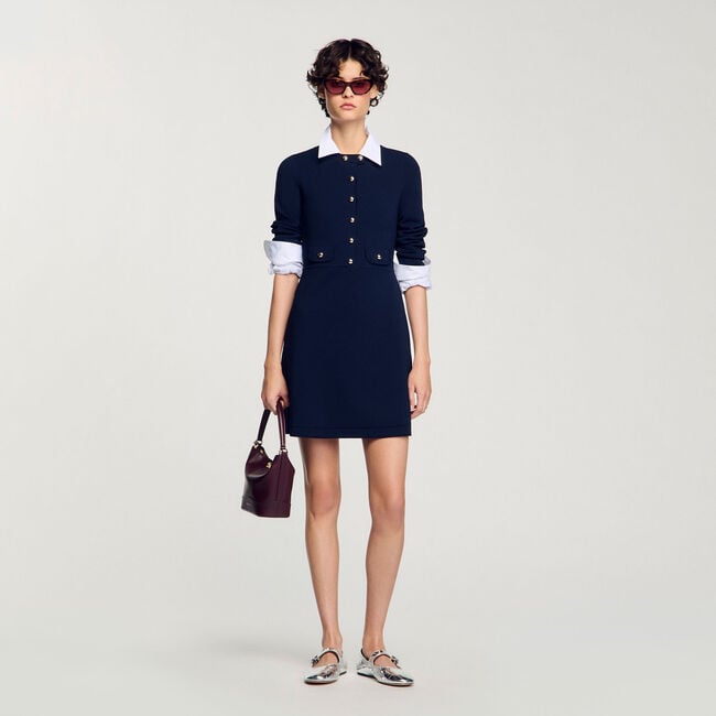 Mini button-up knit dress