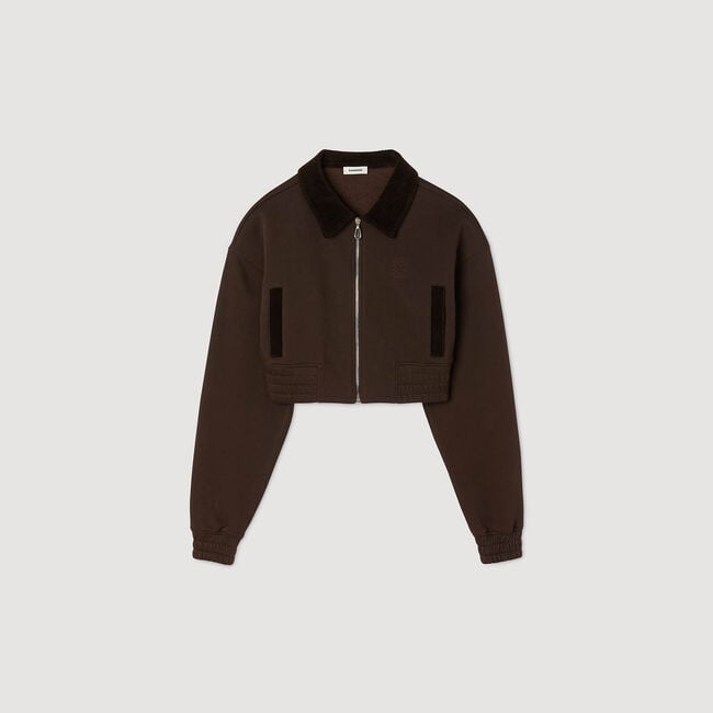 Cropped dual-fabric jacket
