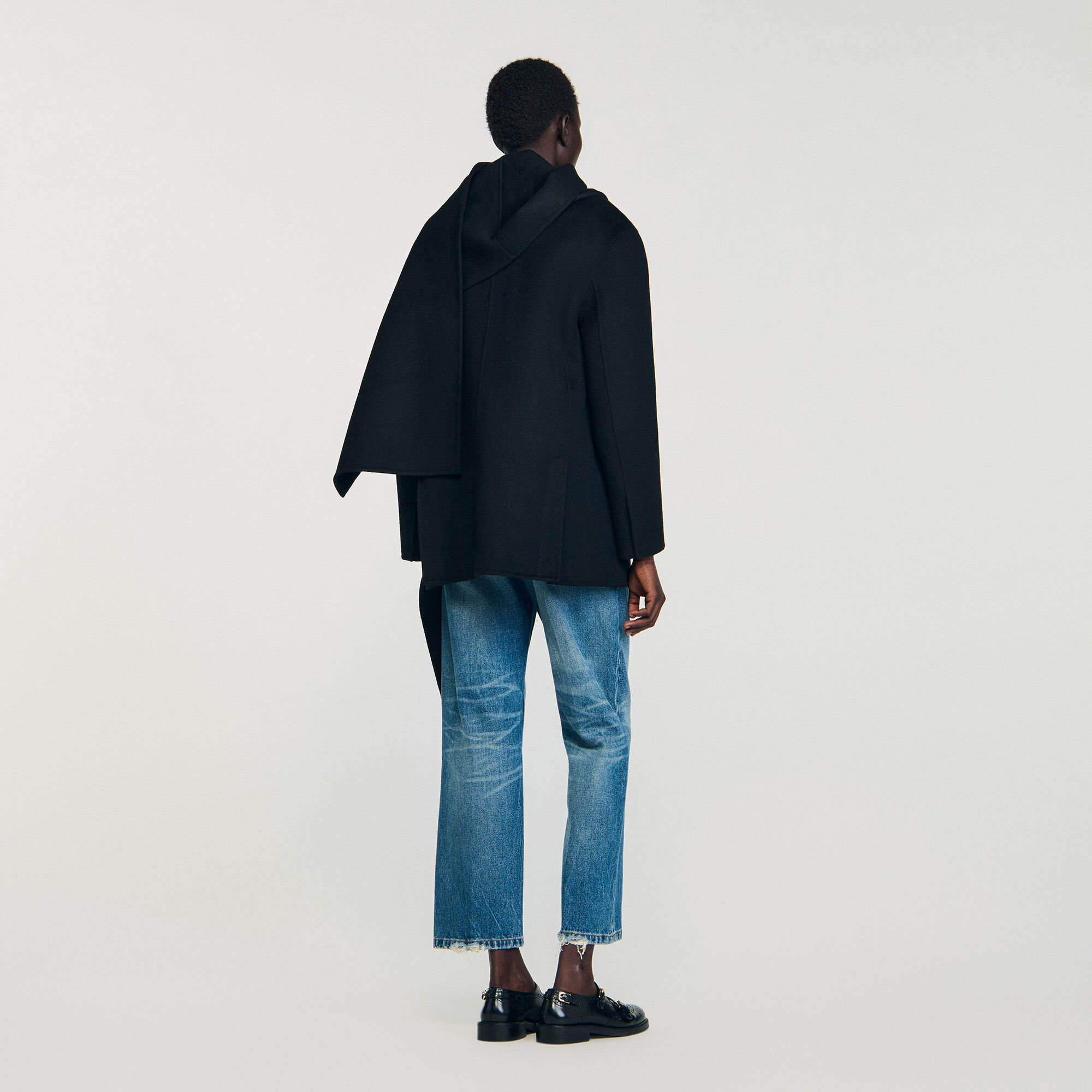 Short coat with removable scarf