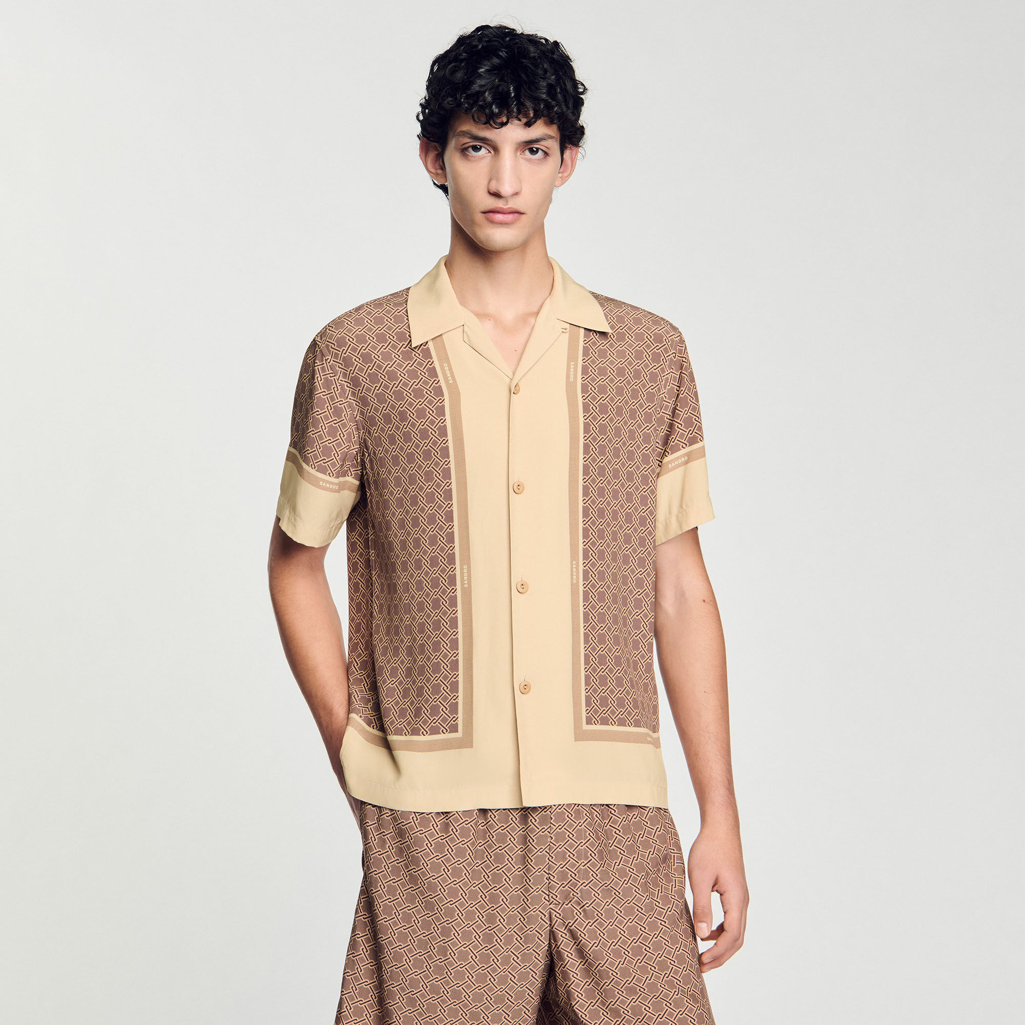 人気新品 Short-sleeved patterned Sandro | Men for beige / white shirt トップス