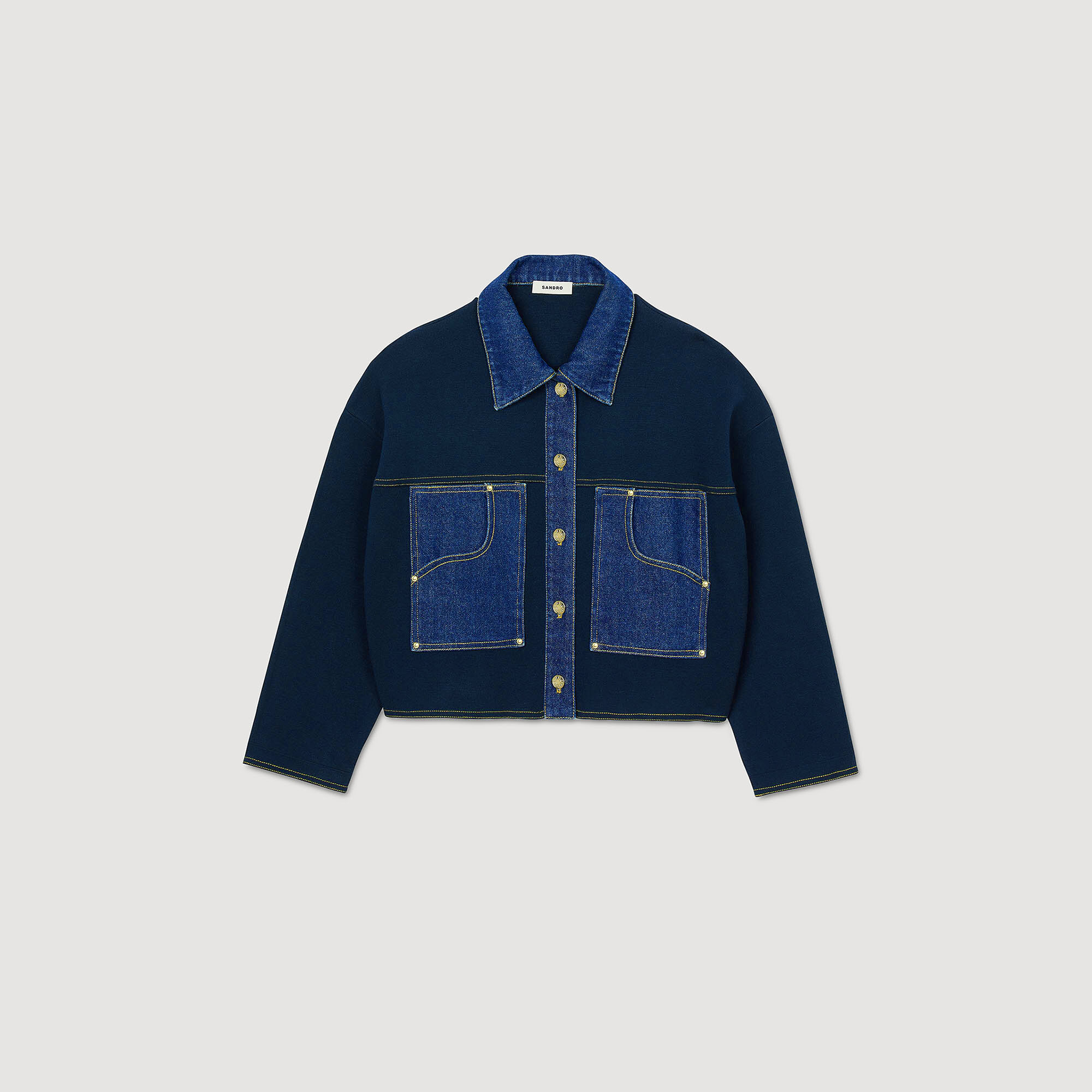 Denim detail cardigan blue For Women | Sandro Paris