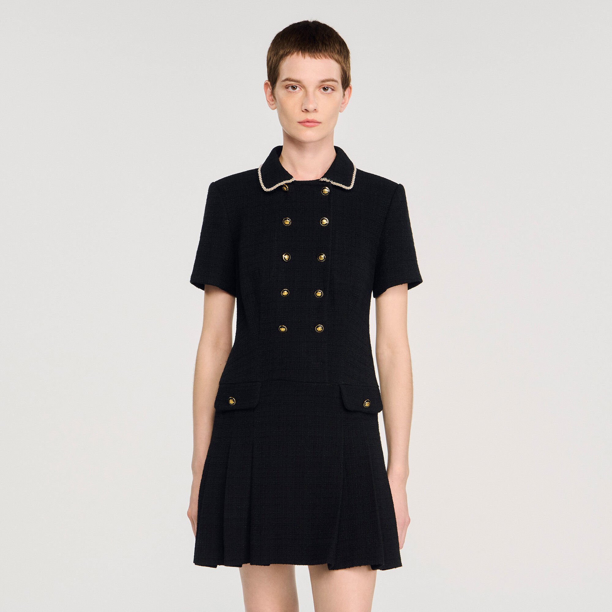 Mini buttoned tweed dress