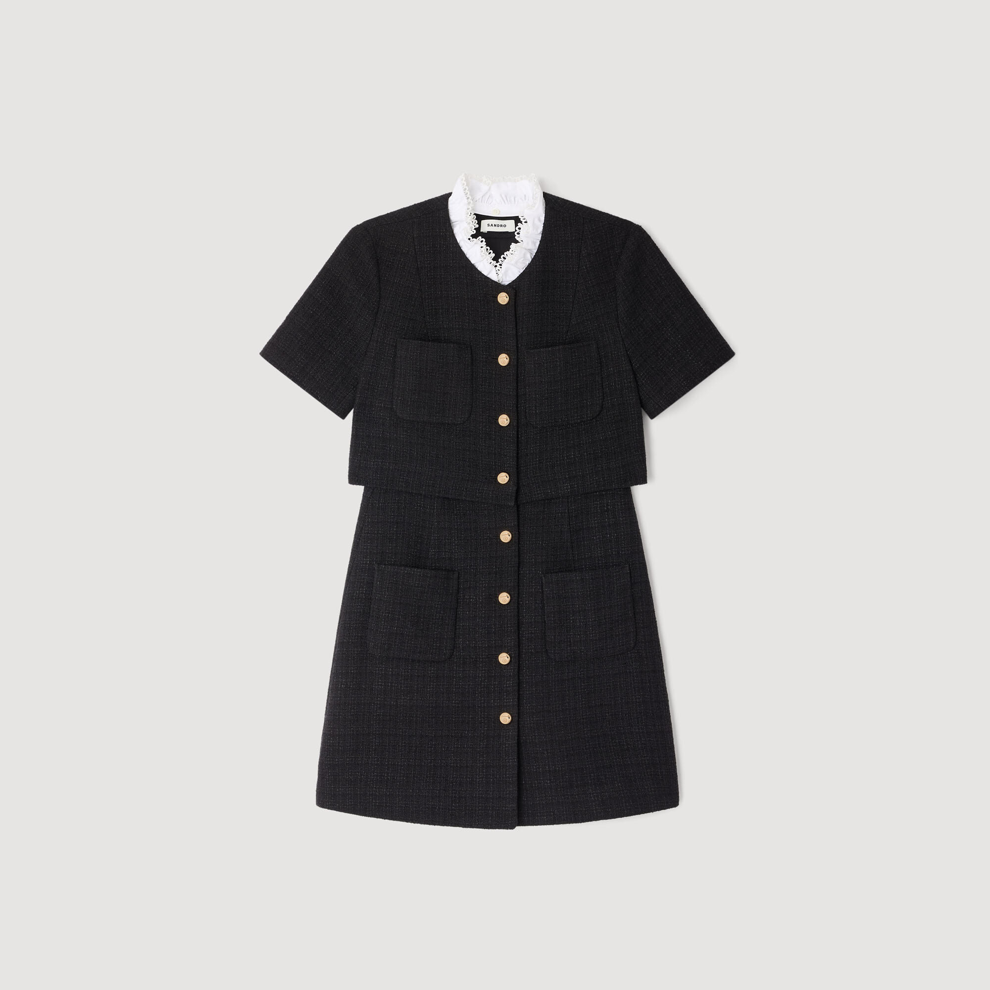Sandroミニワンピースネイビー36 Mini dress with detachable collar black / gray For Women