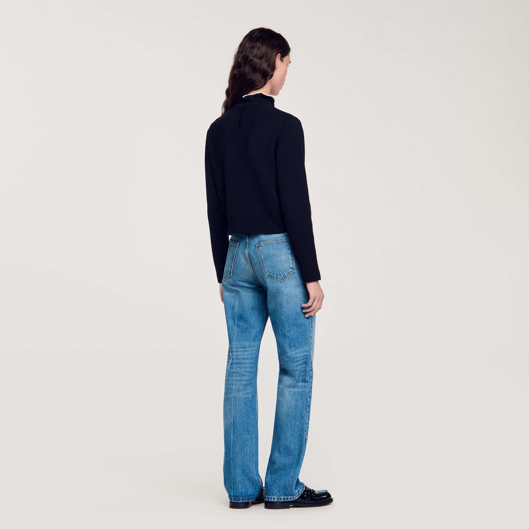 Ruffled-Neck Sweater blue For Women | Sandro Paris