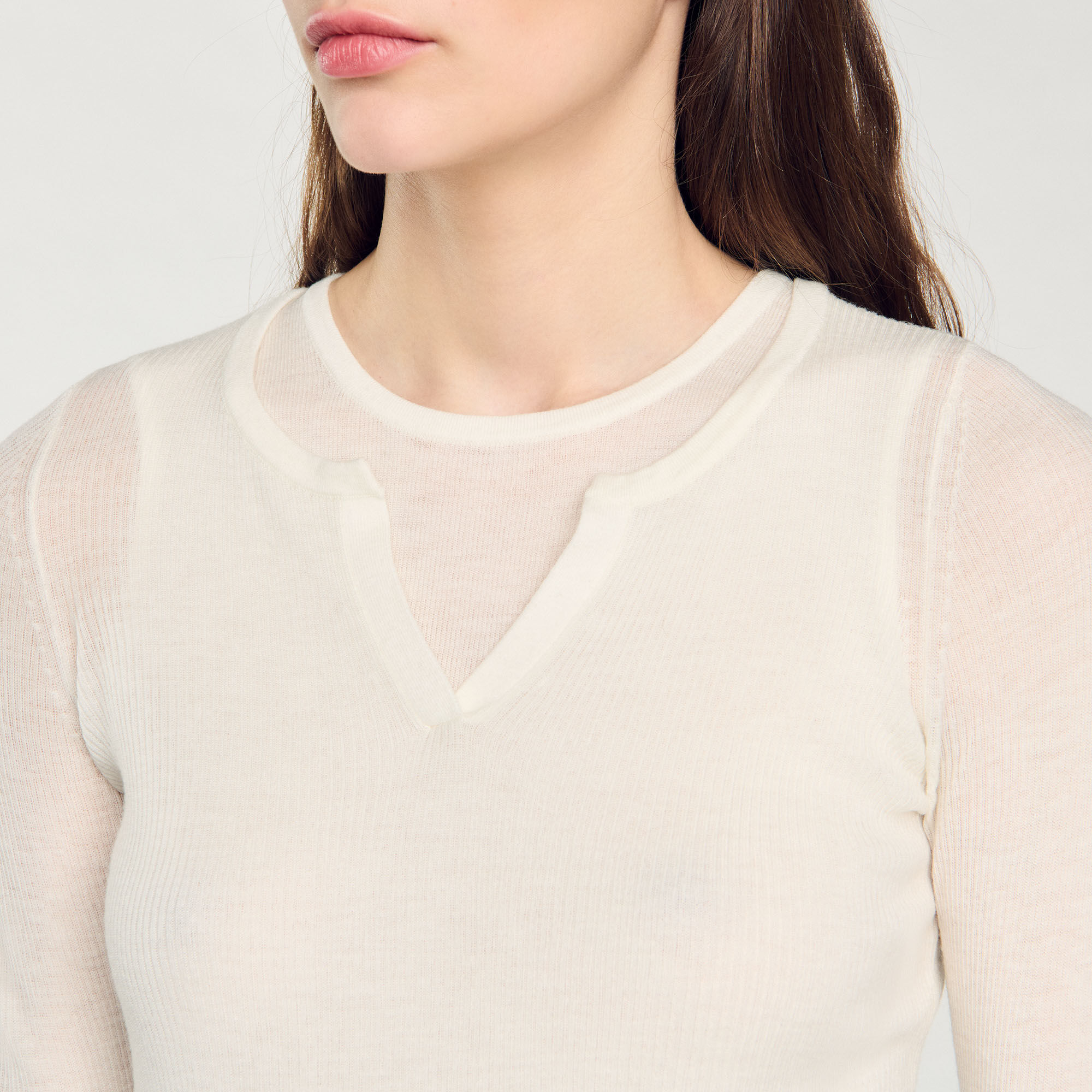 Wool Layered Effect Sweater white / beige For Women | Sandro Wool Layered Effect Sweater white / beige For Women | Sandro