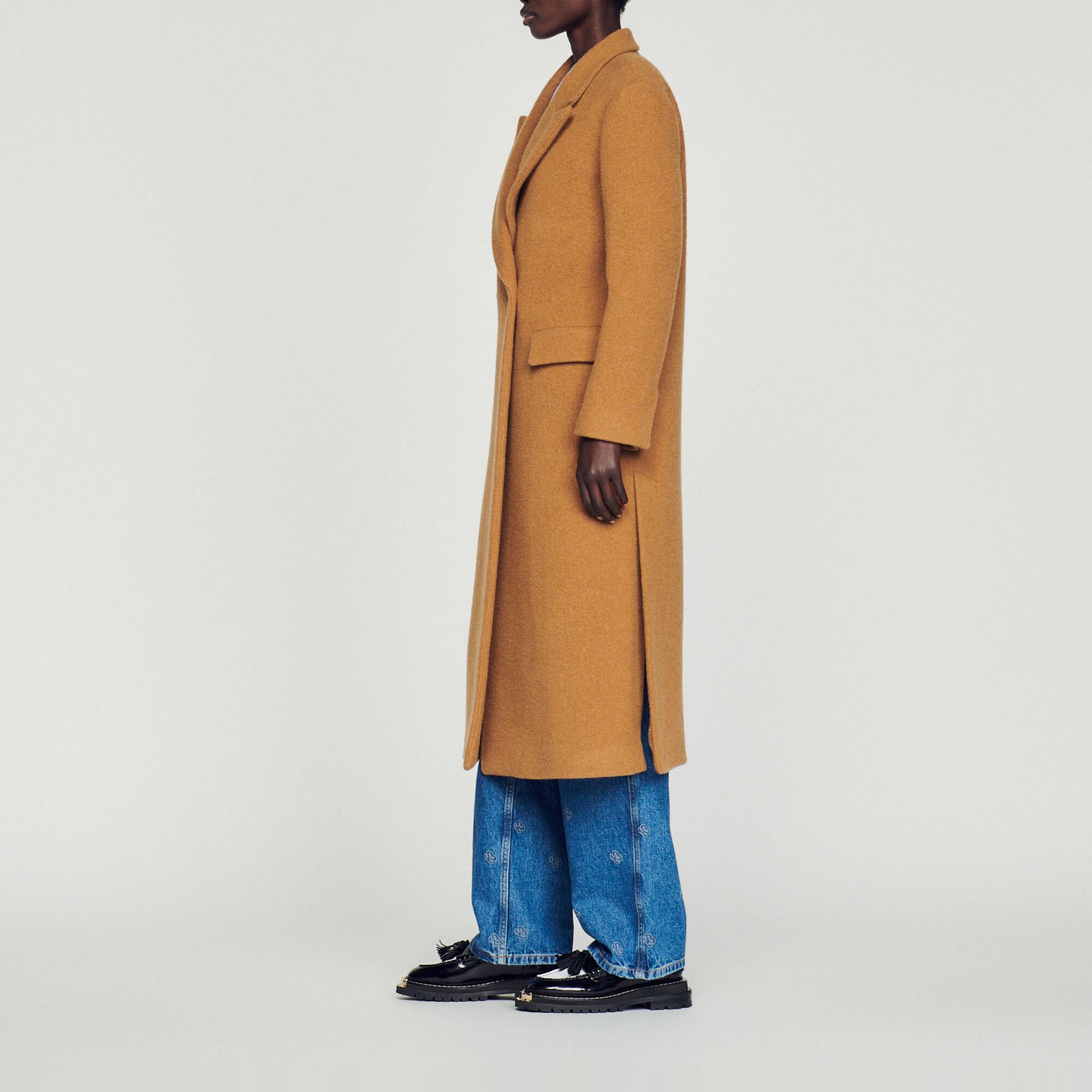 Straight-cut brushed wool coat