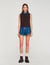 Knit sweater with removable denim collar