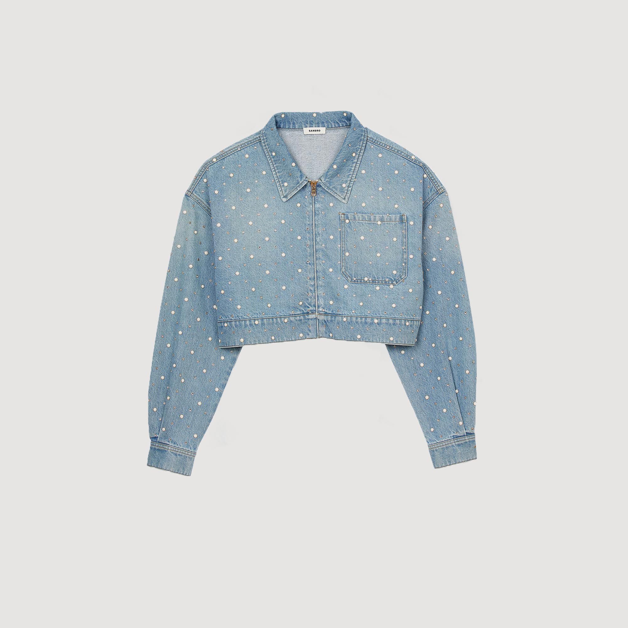 Beaded and rhinestone denim jacket
