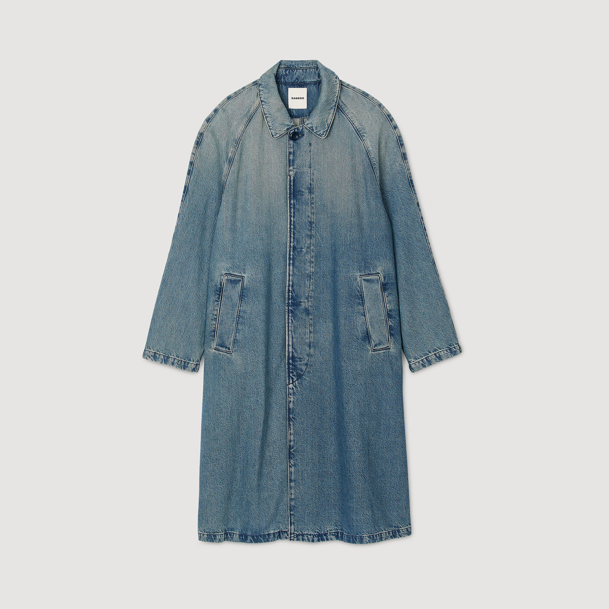 Long faded denim coat