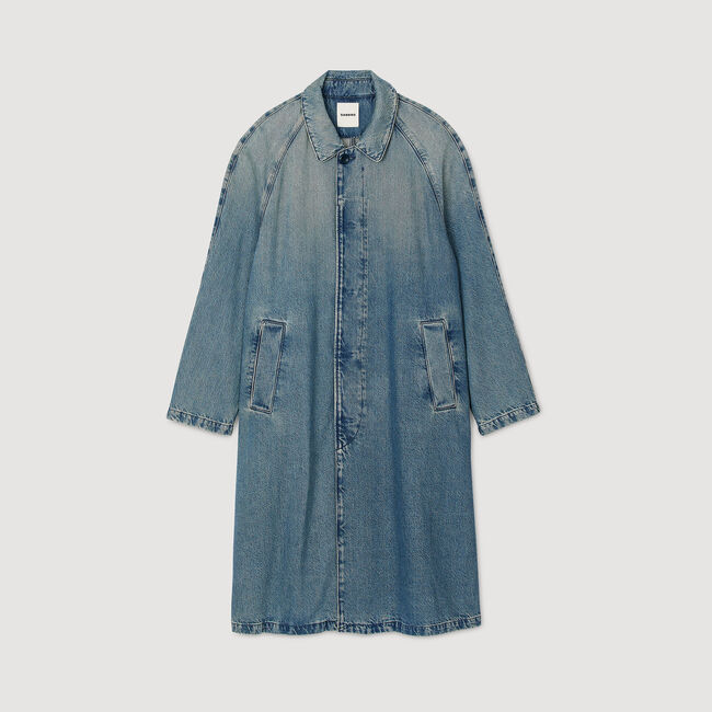 Long faded denim coat