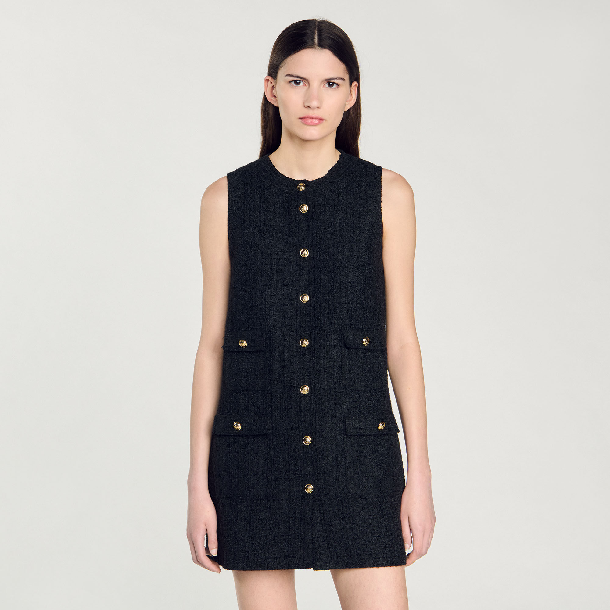 Mini tweed dress black / gray For Women | Sandro Paris