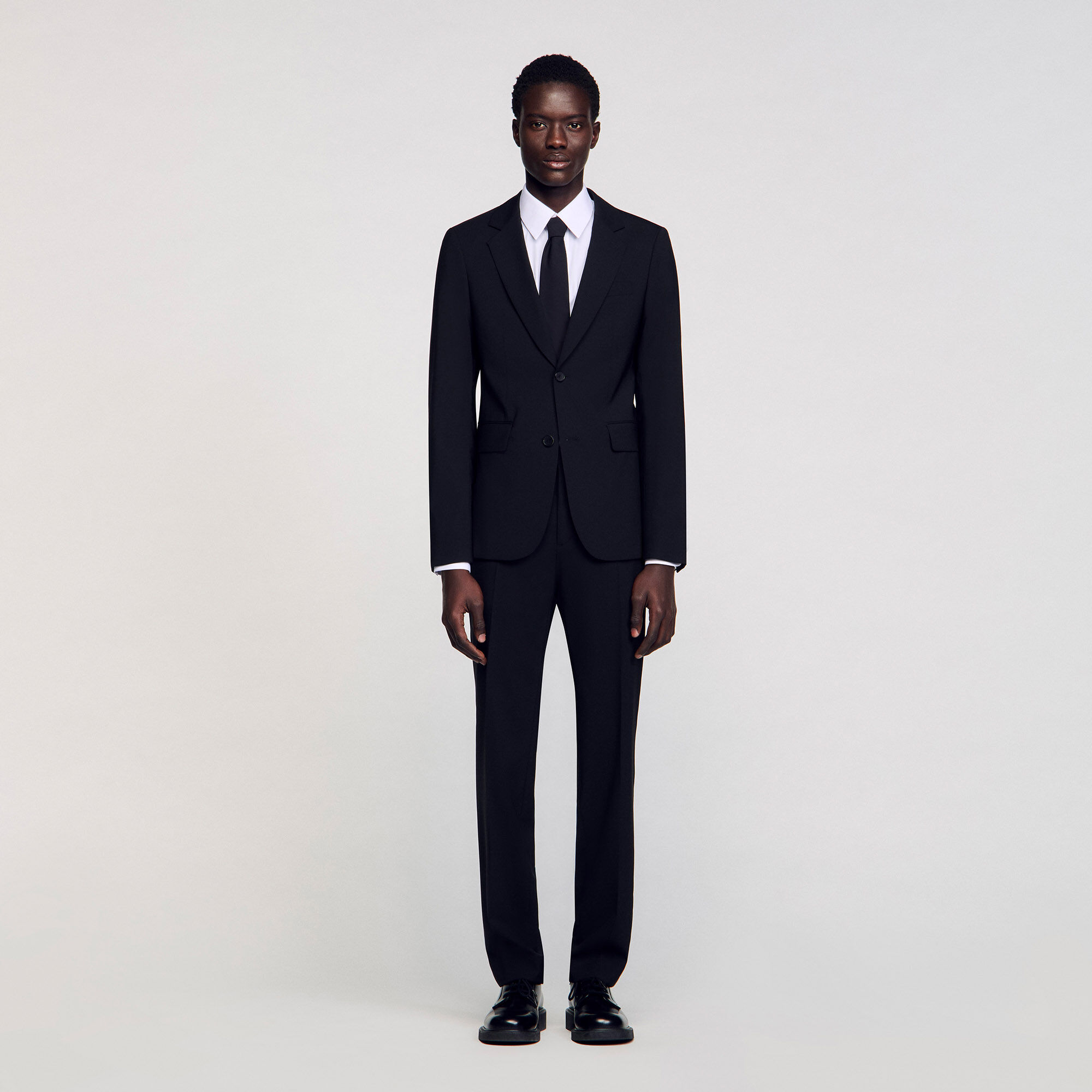 Virgin wool suit jacket black / gray for Men | Sandro Paris