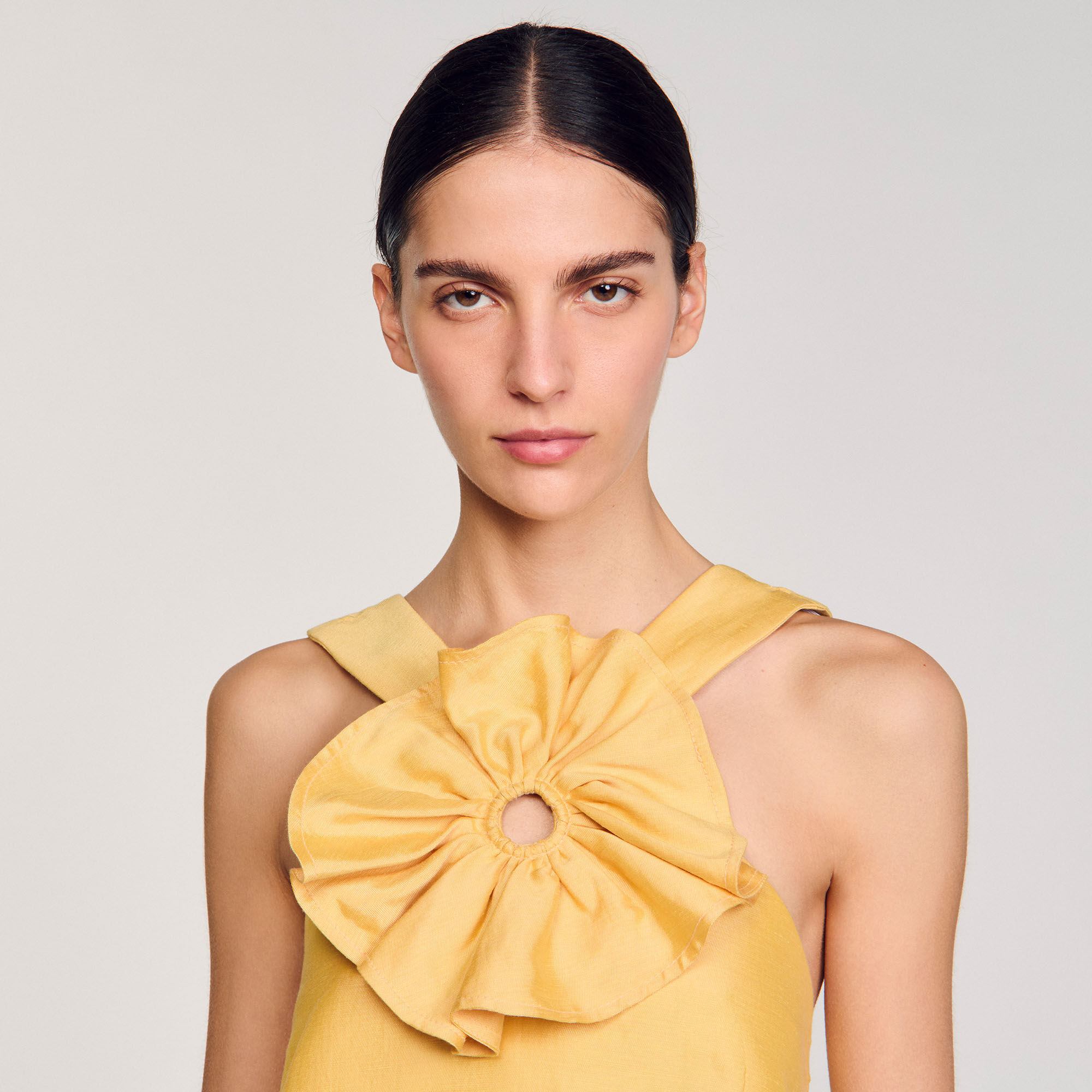 Ruffled flower detailed crop top yellow / orange For Women