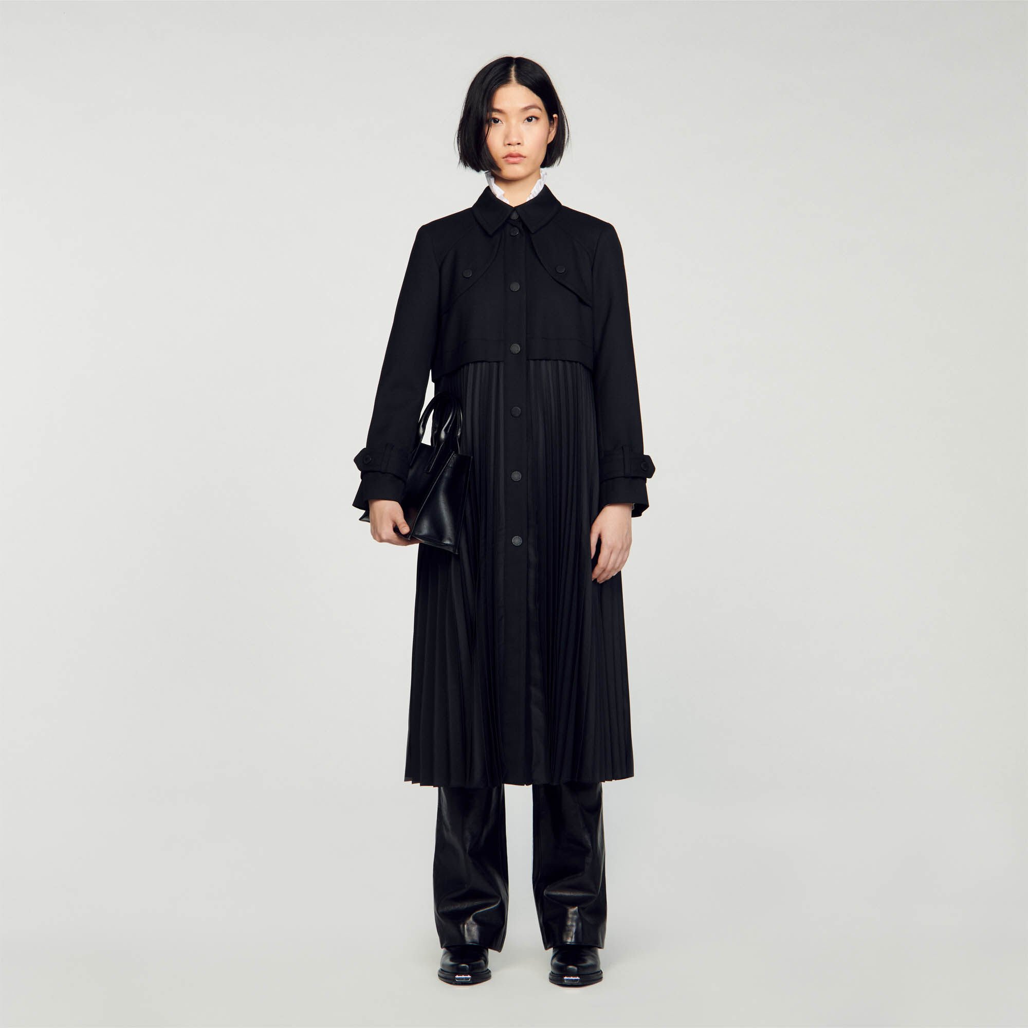Pleated trench coat black gray For Women Sandro Paris