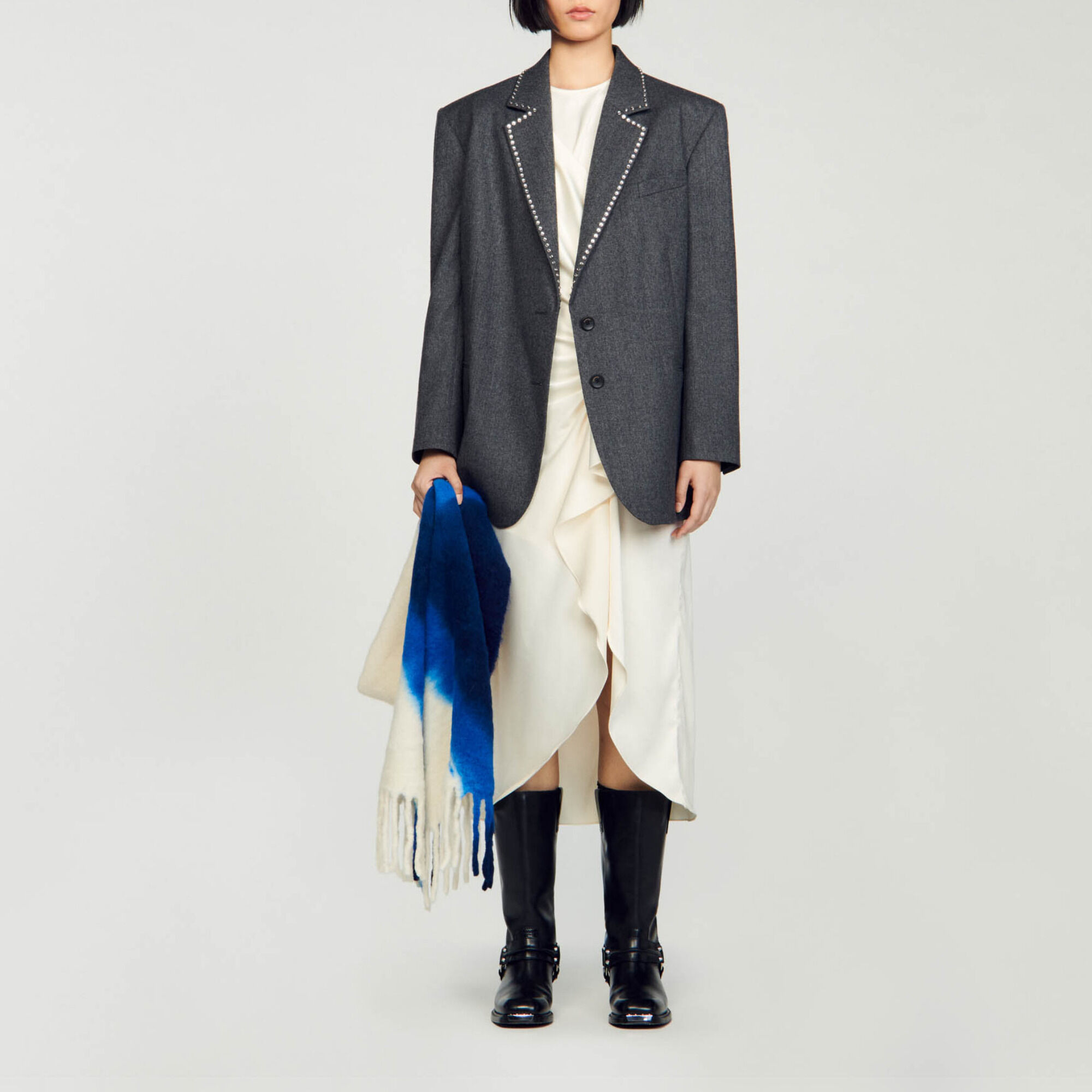sandro paris  ウールニット　ジャケット Knitted jacket black / gray for Men | Sandro Paris