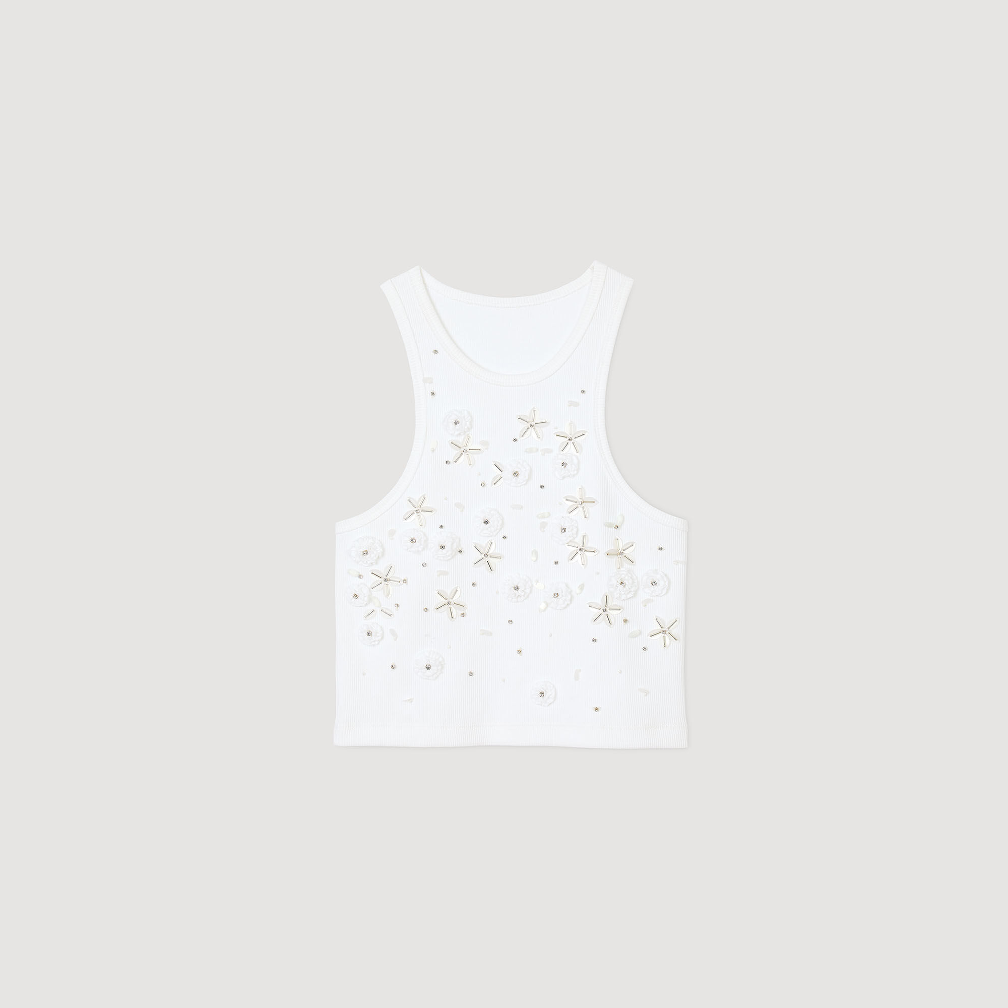 Beaded and rhinestone tank top white / beige For Women