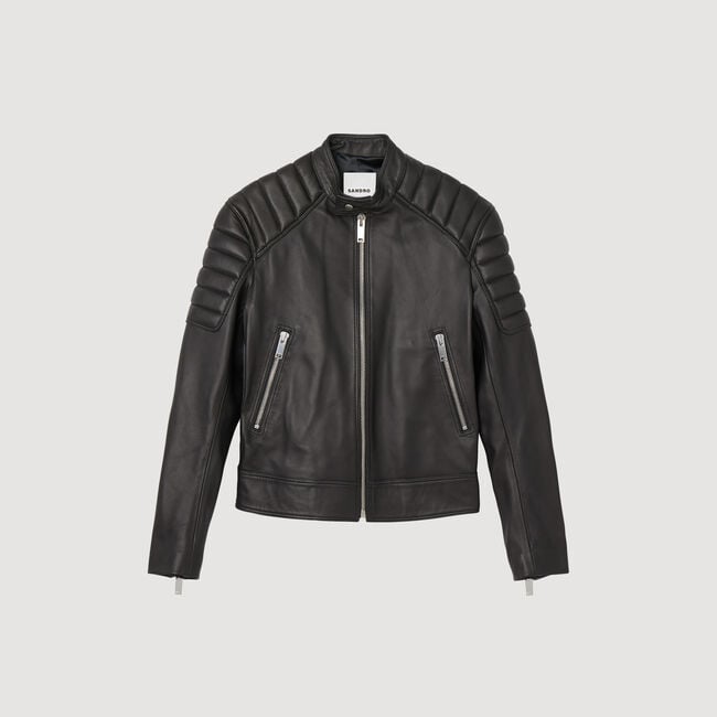 Leather jacket with quilted trims