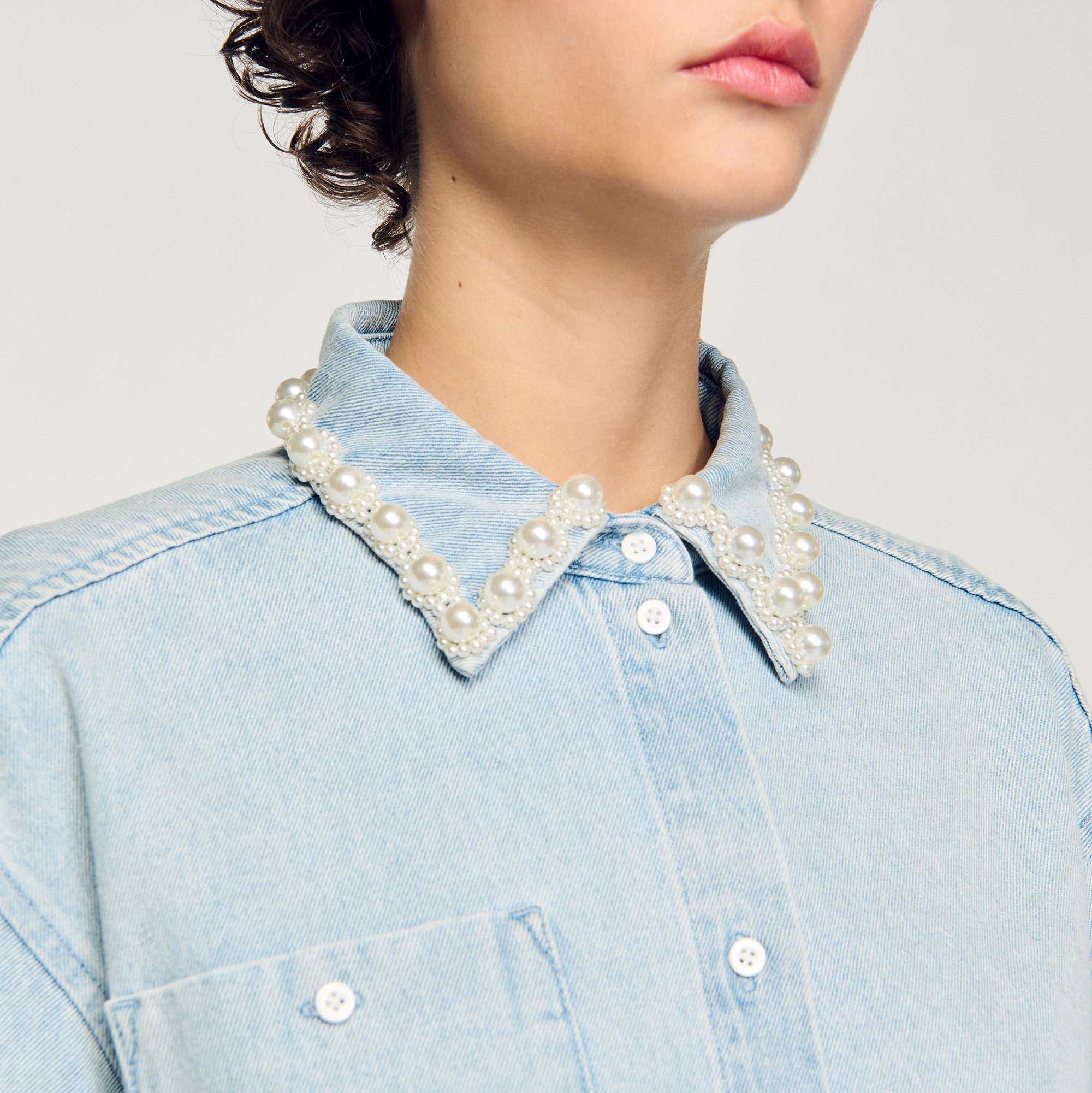 Striped rhinestone shirt pink For Women | Sandro Paris
