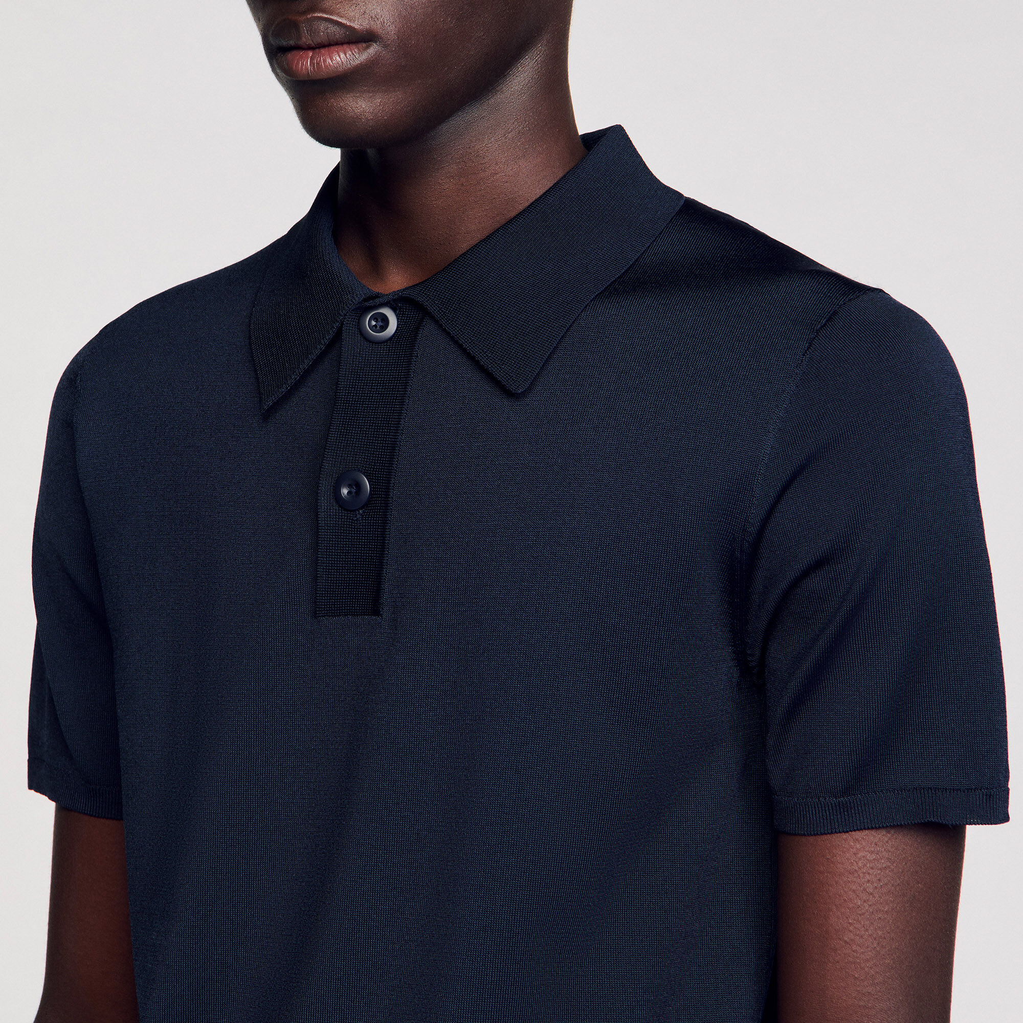 Short-sleeve knitted polo shirt blue for Men | Sandro Paris