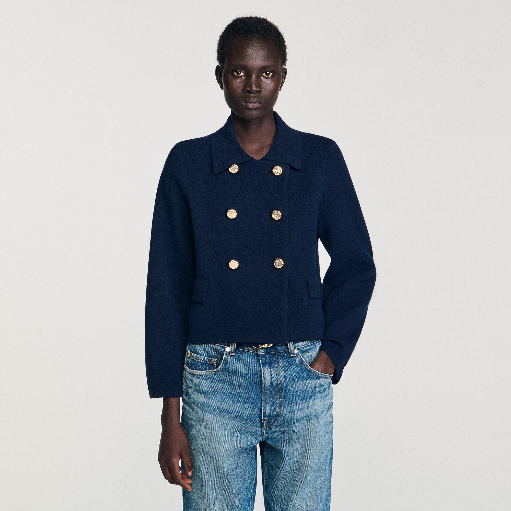 Double-breasted cardigan blue For Women | Sandro Paris