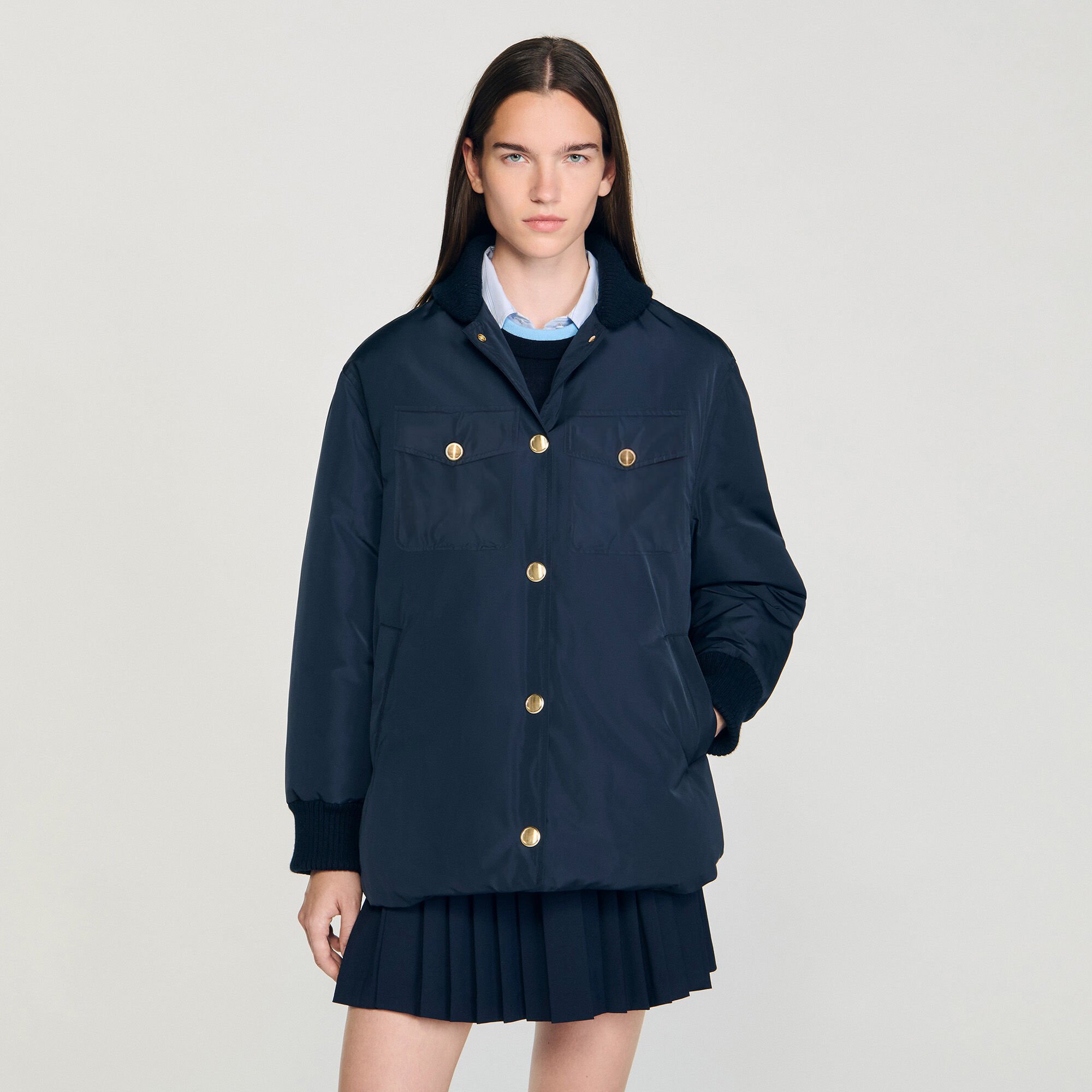 Puffer jacket with teddy collar