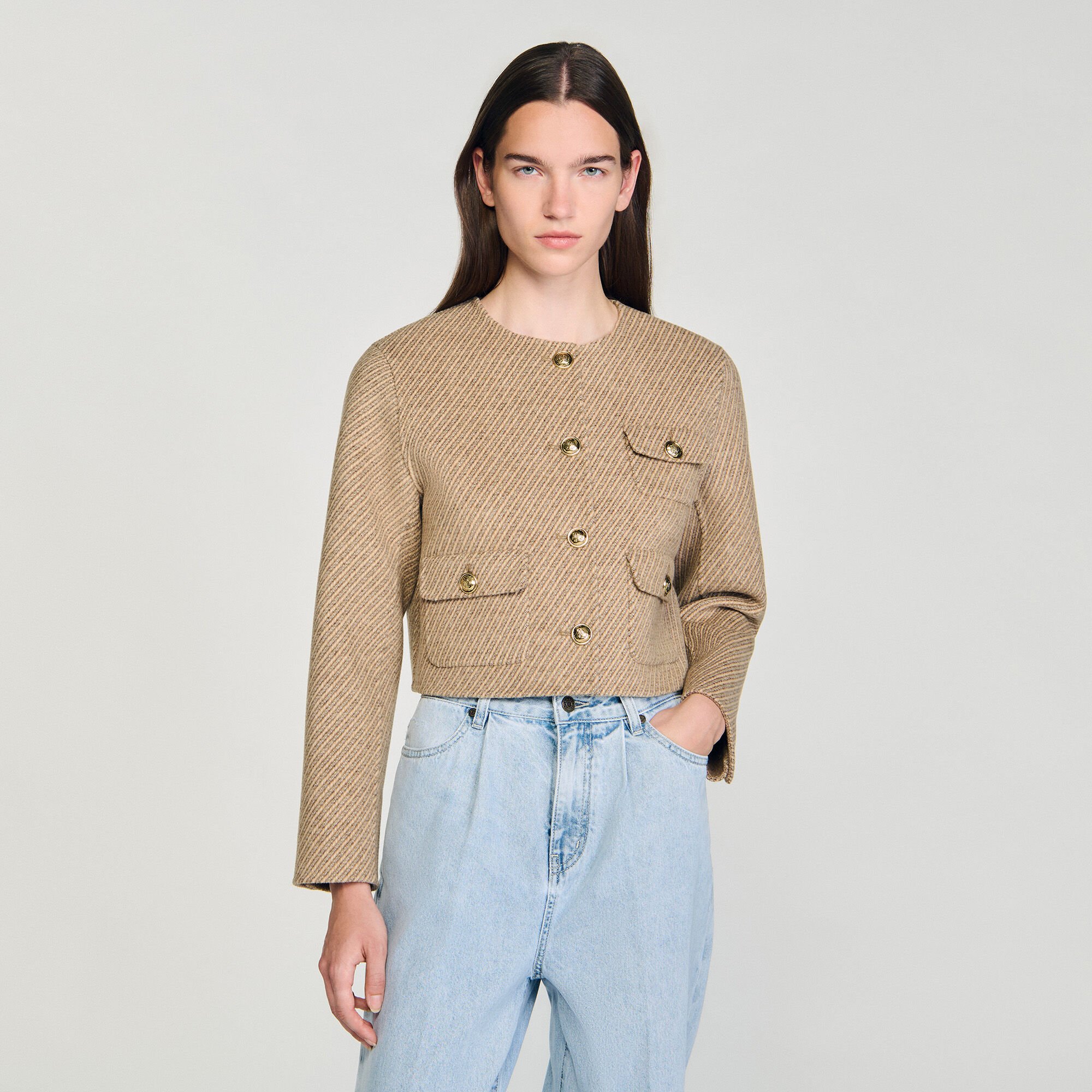 Cropped button-down jacket