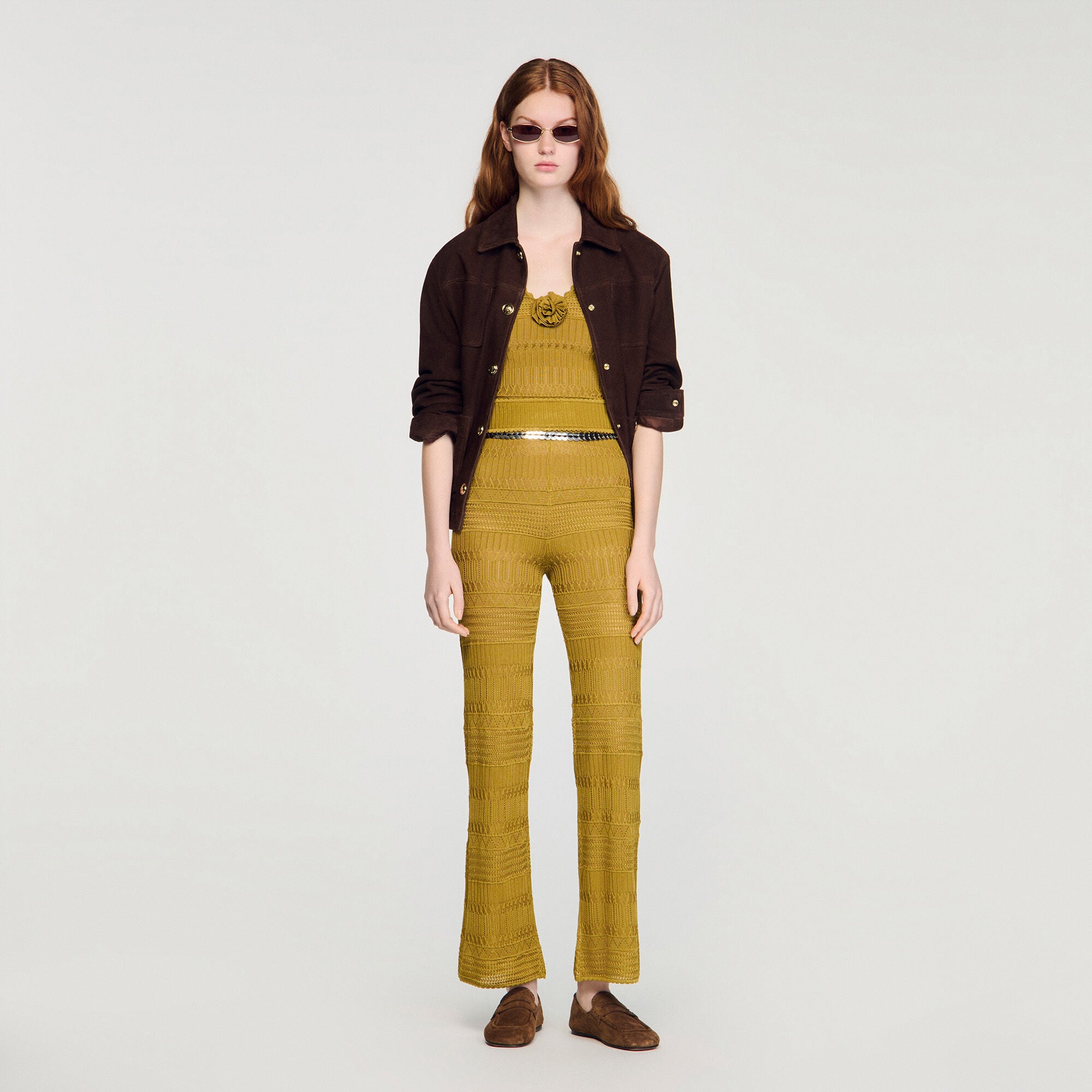 Pointelle knit trousers