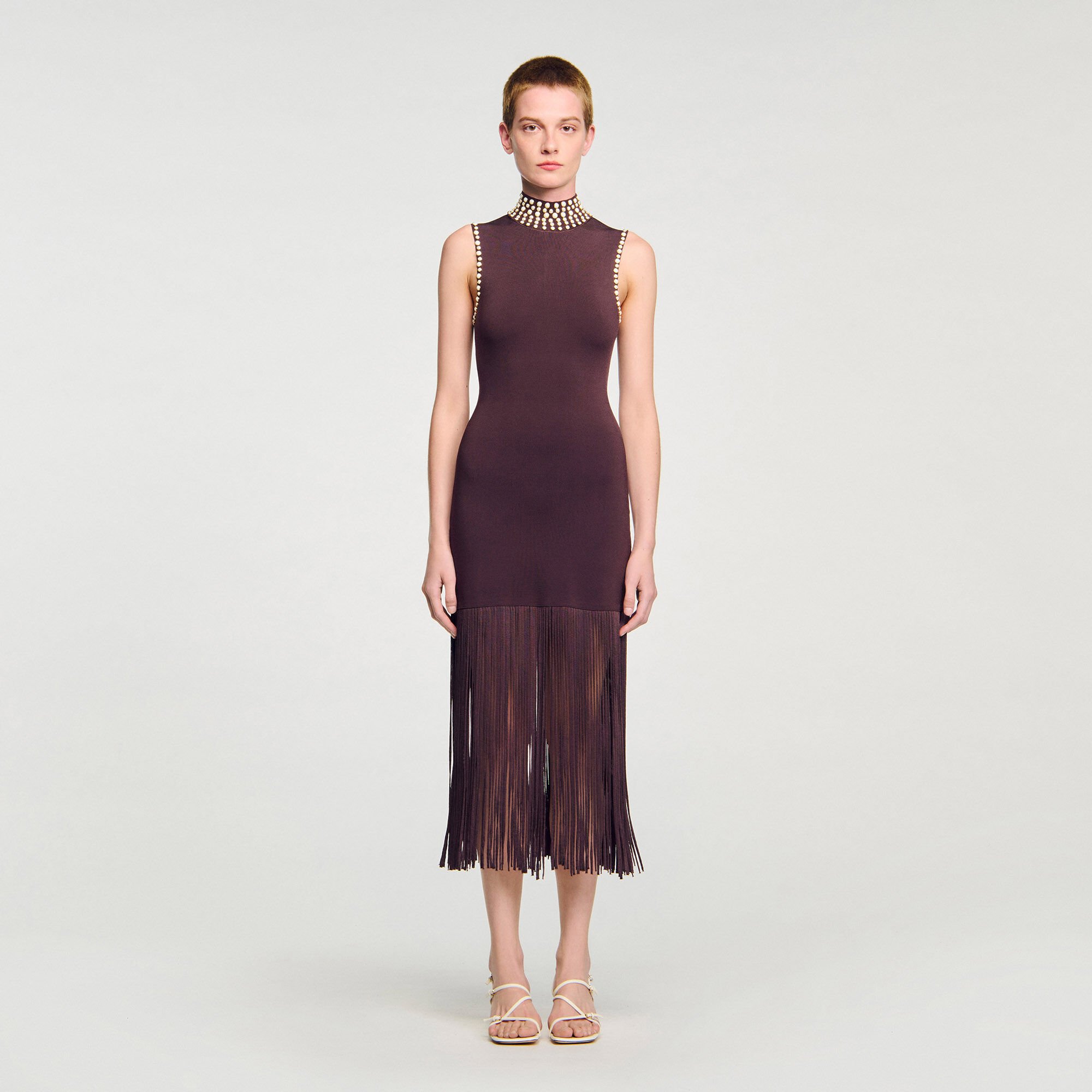 Fringed knit midi dress