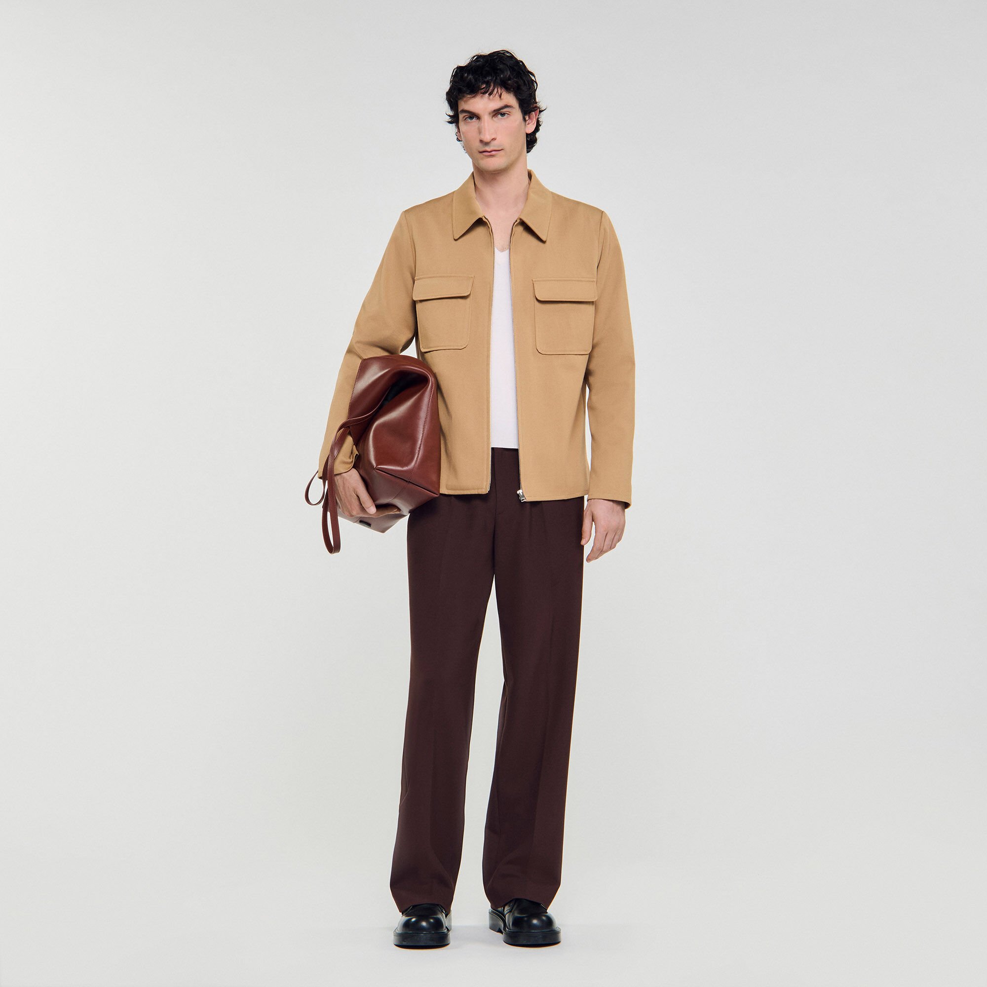 Zip-up jacket brown for Men | Sandro Paris