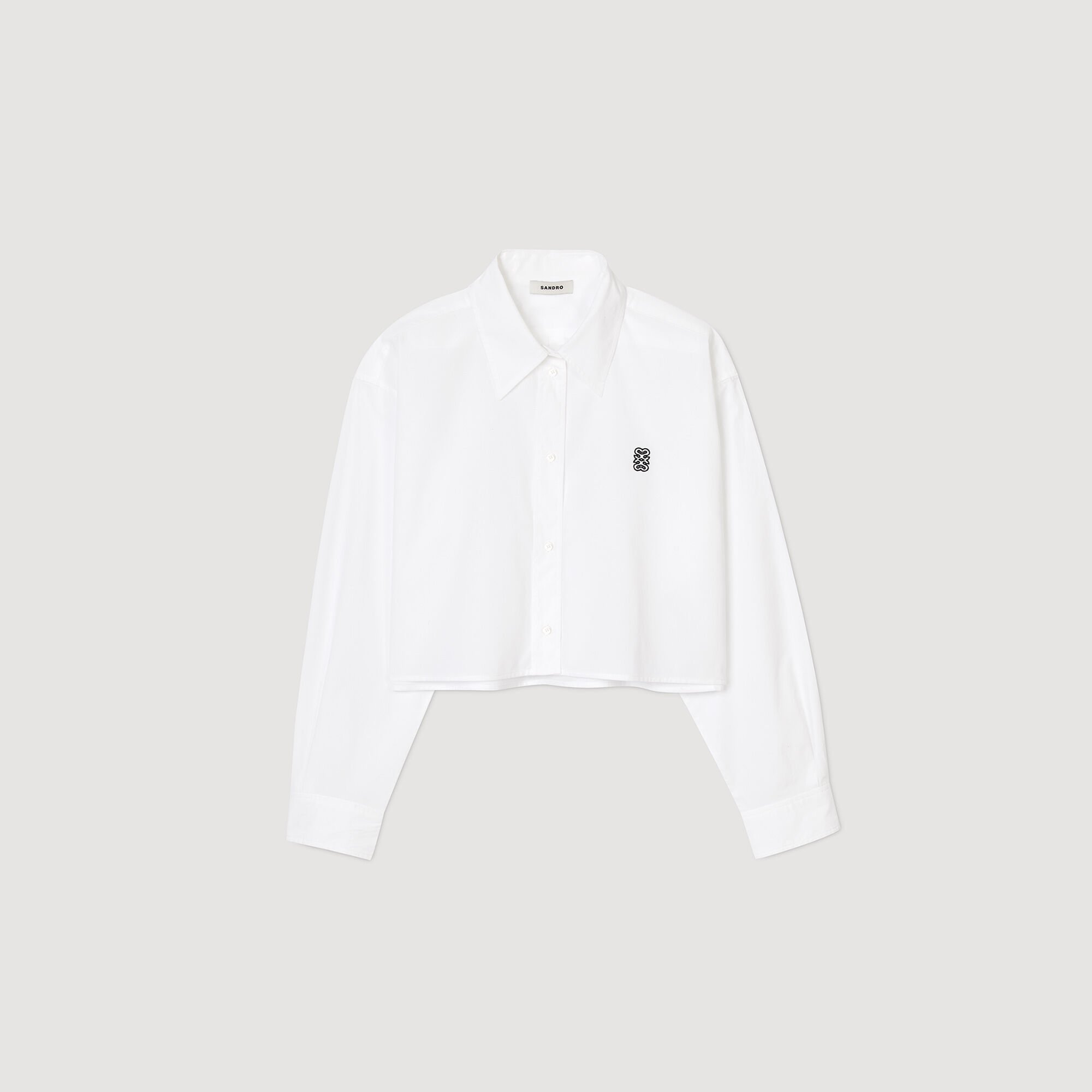 Cropped poplin shirt white / beige For Women | Sandro Paris